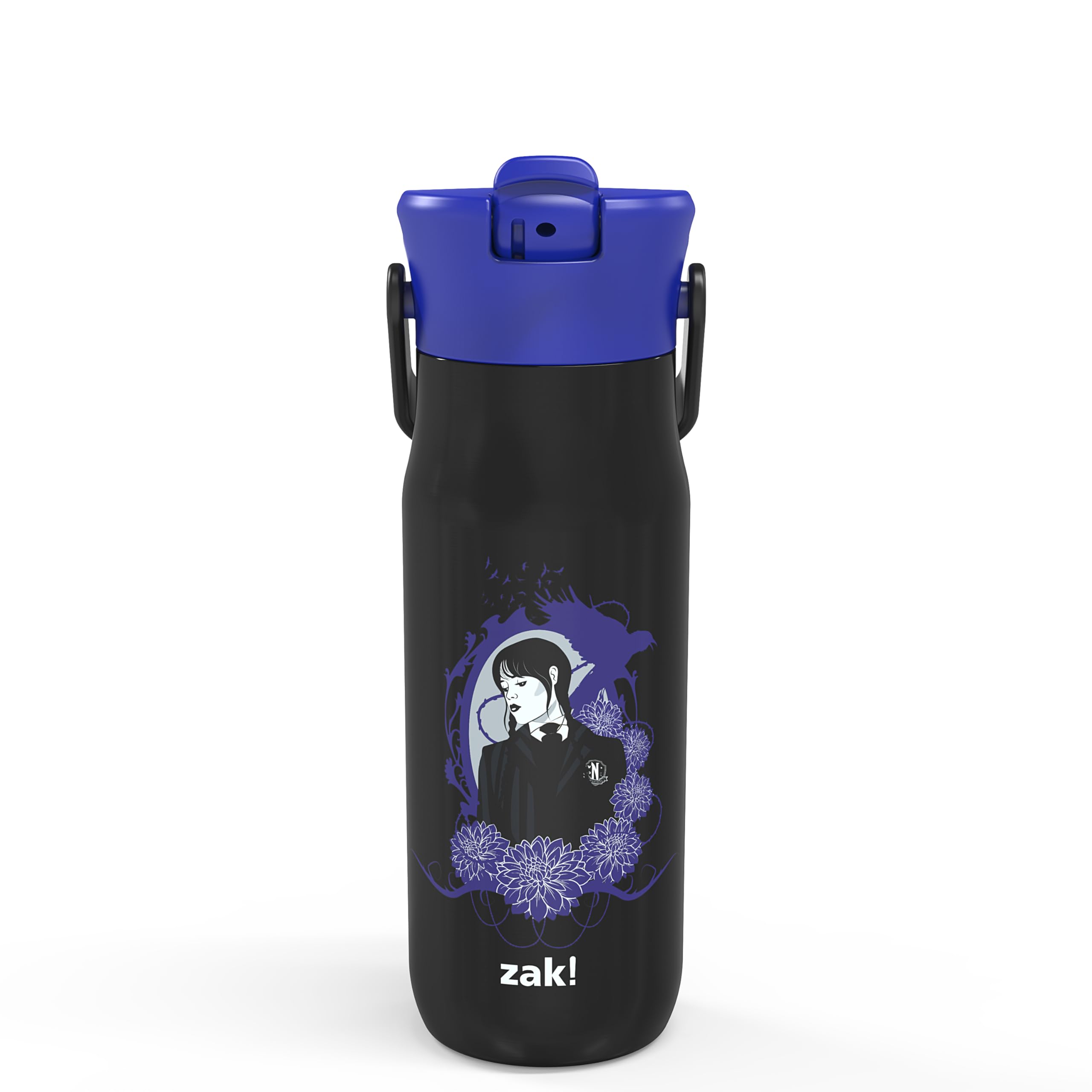 Zak Designs Harmony Wednesday Water Bottle for Travel or At Home, 20oz Recycled Stainless Steel is Leak-Proof When Closed and Va