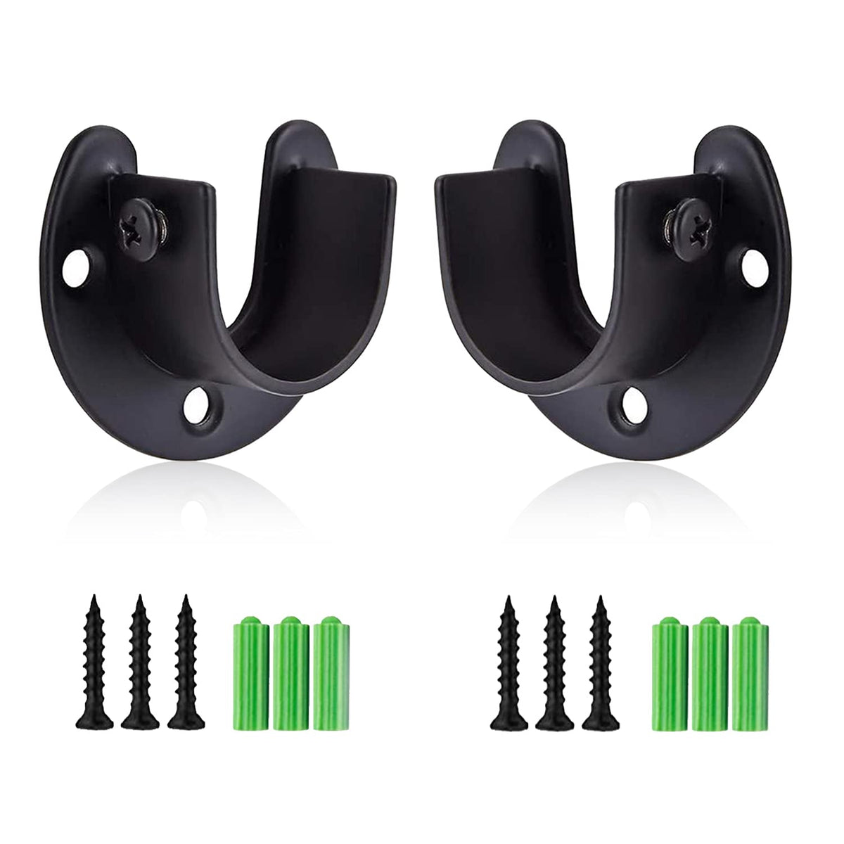 Stainless Steel Closet Rod Bracket, 1-1/2 Inch Diameter Closet Rod Holder 2 Pcs, Heavy Duty Curtain Rod Holder, Black Closet Rod