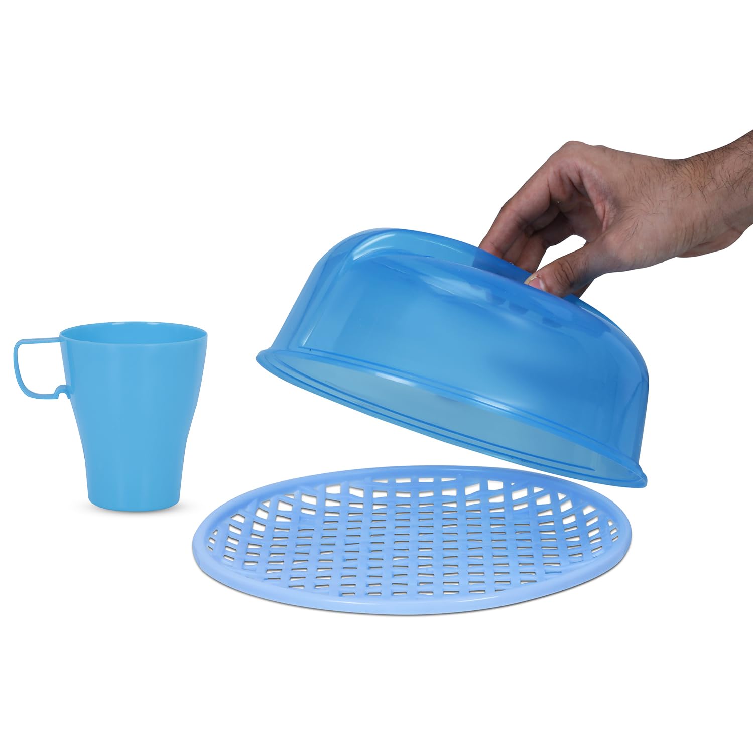 Comet Plastics Microwave Food Cover With Easy Grip Handle, Plate, Cover & Cup | Microwave Lid With Small Holes To Release Steam 
