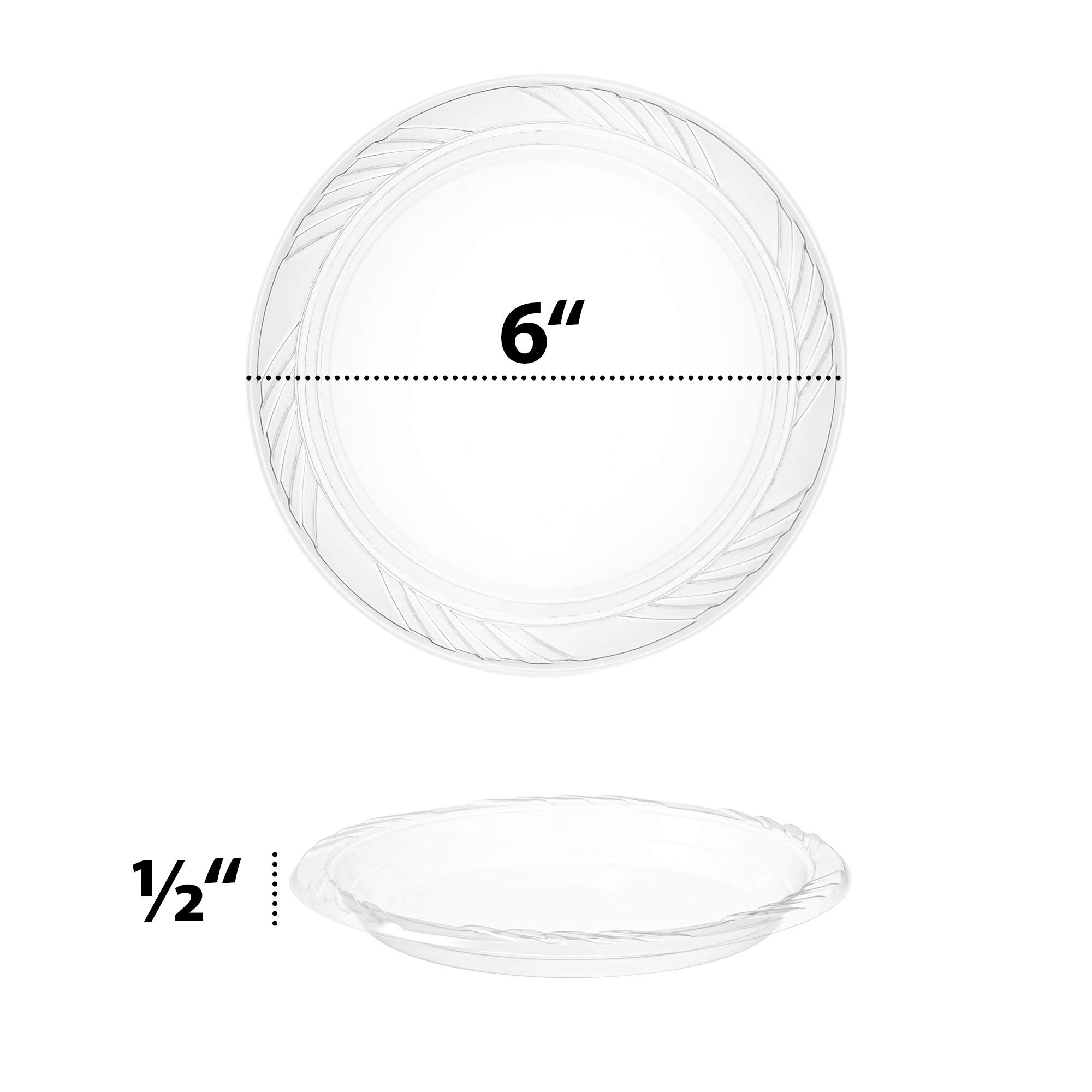 Plasticpro 6'' Inch Premium Crystal Clear Disposable Plastic Dessert Size Party Plate Pack Of 80