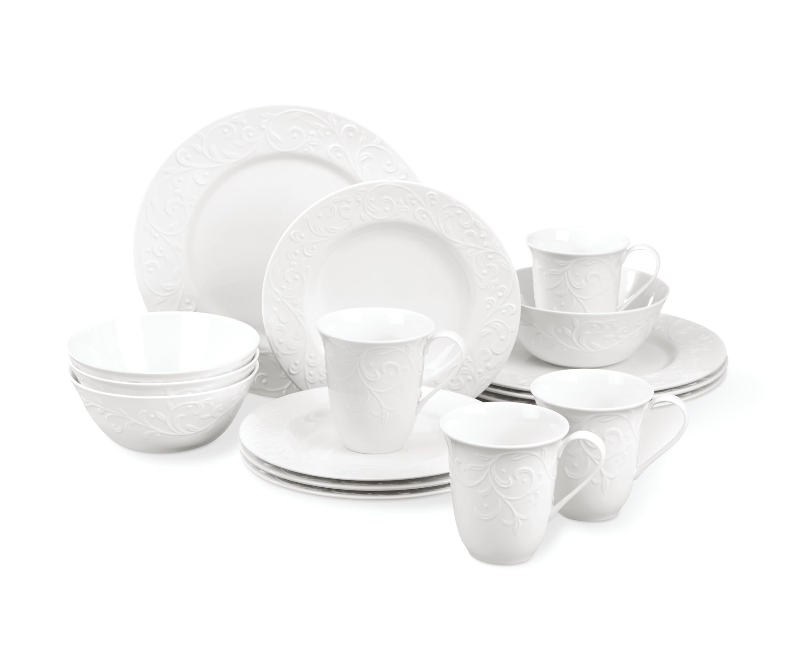 Lenox Dinnerware & Serveware, Porcelain Tableware, Opal Innocence Carved Style, 16-Piece Dinnerware Set