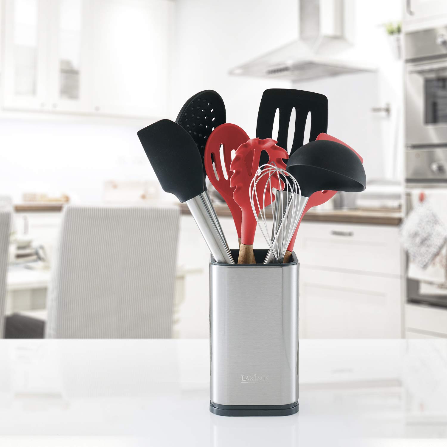 Stainless Steel Kitchen Utensil Holder, Kitchen Caddy, Utensil Organizer, Modern Rectangular Design, 6.7    By 4    (Utensils No