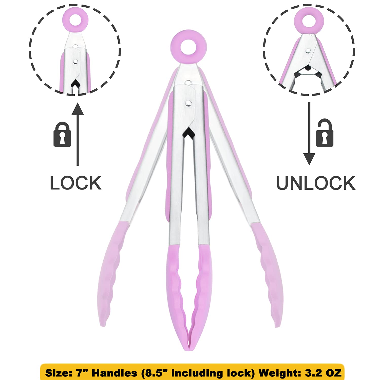 Hinmay Small Serving Tongs With Silicone Tips 7-Inch Mini Tongs, Set Of 3 (Pink)