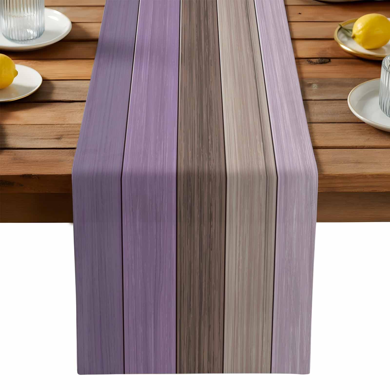 Farmhouse Cotton Linen Table Runner Dresser Scarf Extra Long 120 inches- Retro Rustic Barn Wood Texture Ombre Lavender Purple Br