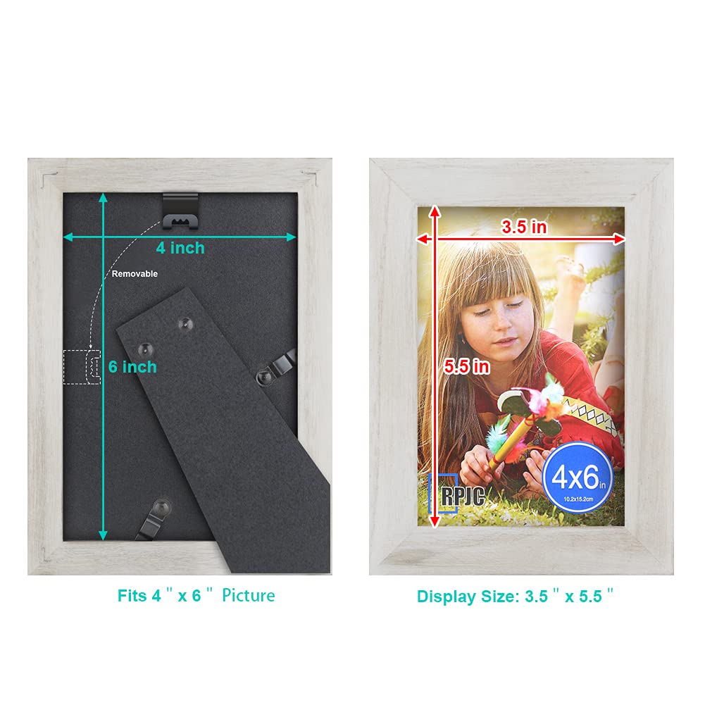 RPJC 4x6 Picture Frames Made of Solid Wood High Definition Glass for Table Top Display and Wall Mounting Photo Frame Rustic Whit