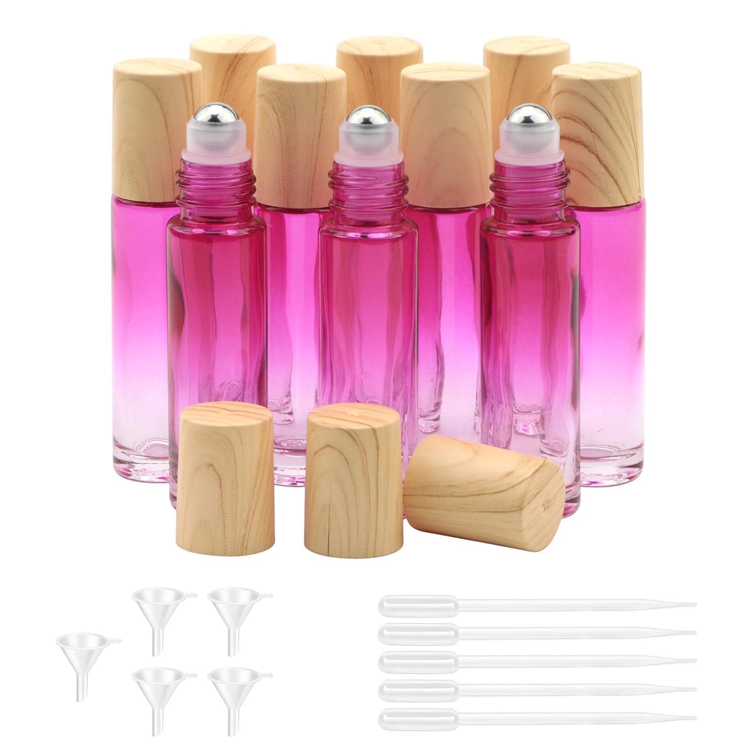 Kesell Glass Roller Bottles10pcs, 10ml Rosered Gradient Vials