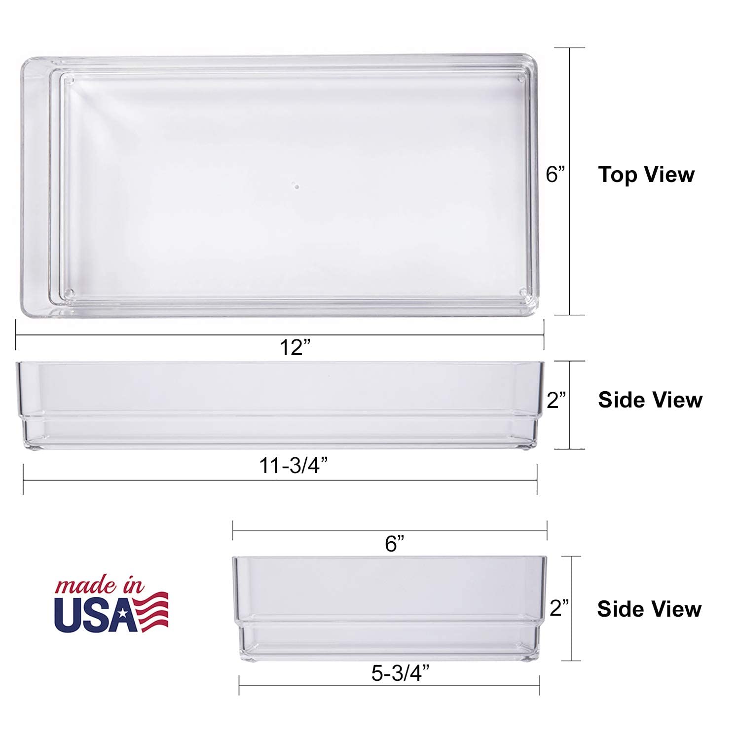 STORi SimpleSort 3-Piece Stackable Clear Drawer Organizer Set | 12'' x 6'' x 2'' Rectangle Trays | Wide Makeup Vanity Storage Bi