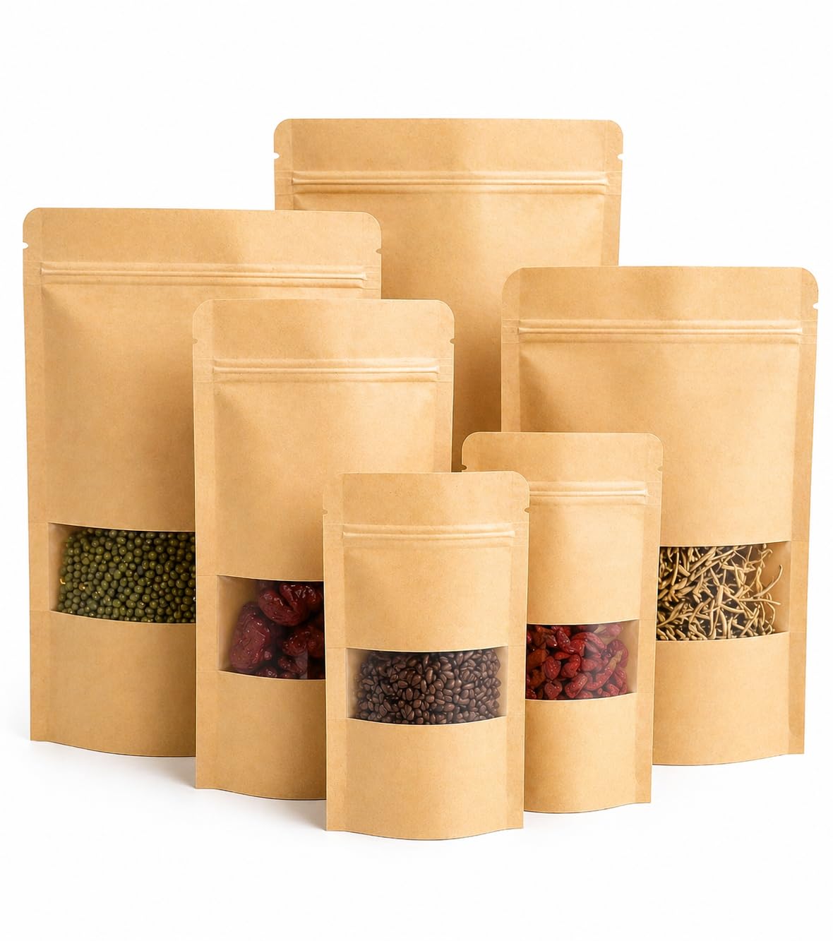 L&E Kraft Paper Pouch 6 X 9 Inch (Pack Of 100) | Stand Up Paper Ziplock Bags For Food Storage | Airtight Reusable Matte Self Sea