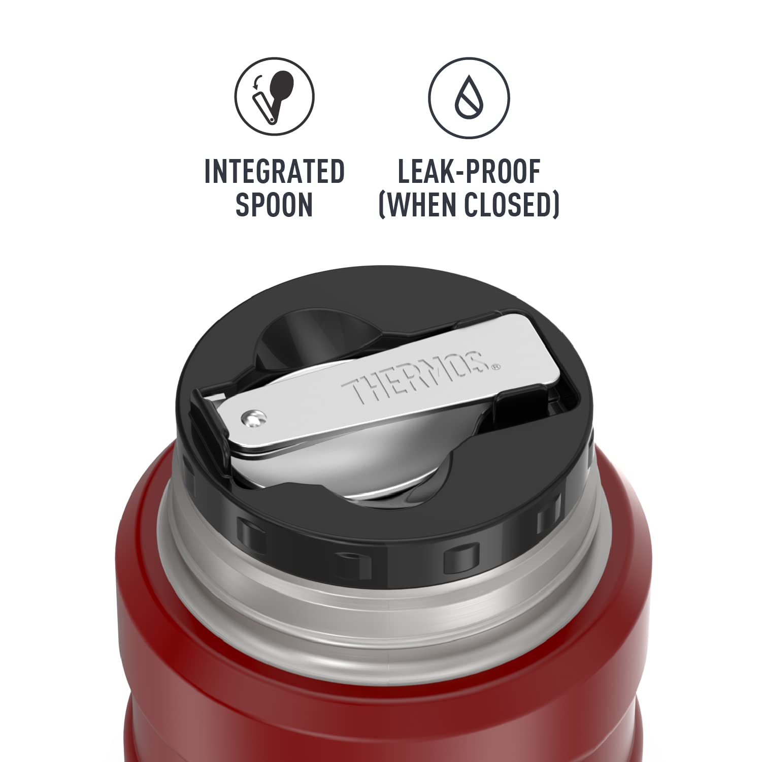Thermos Stainless King Vacuum-Insulated Food Jar With Spoon, 16 Ounce, Rustic Red
