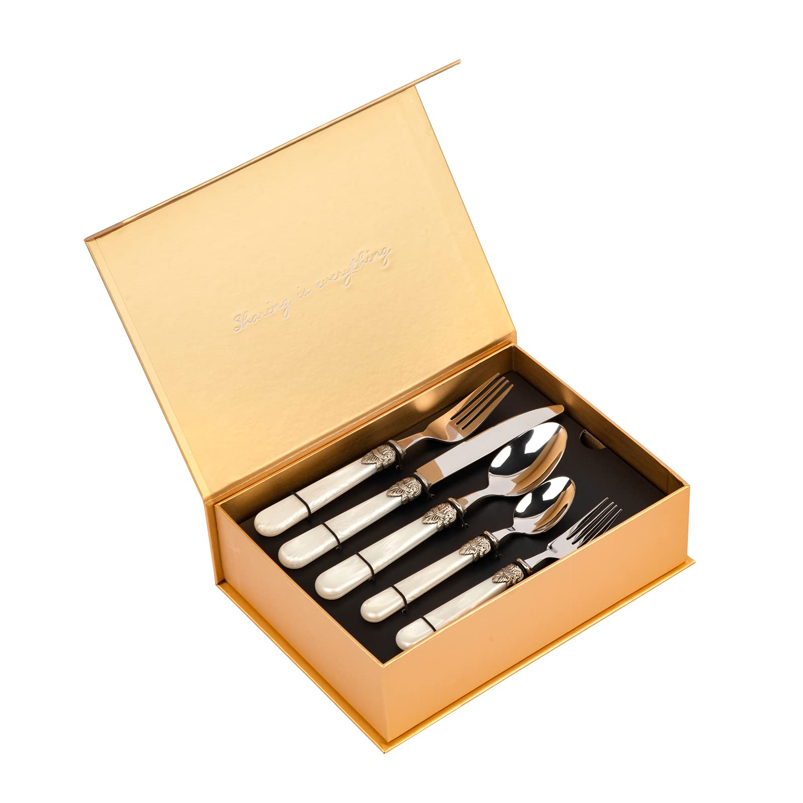 Cathylin 20-Piece 18/10 Stainless Steel Vintage Flatware Set With White Handle,Sliverware Set Service For 4,Dishwasher Safe (20,