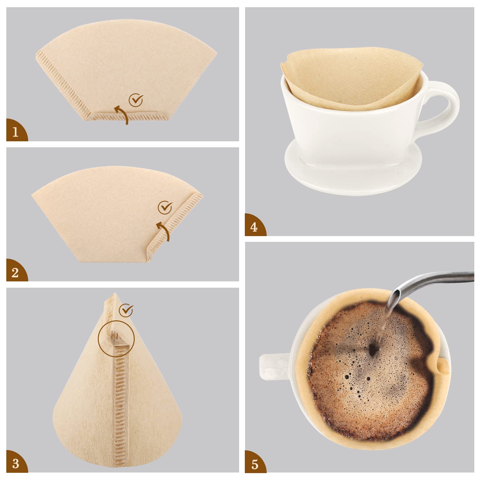 Segarty #1 Coffee Filters Cone, 200 Count Pack Size 1-2 Cup Natural Unbleached Brown Paper Filter Disposable Pour Over Maker Bas