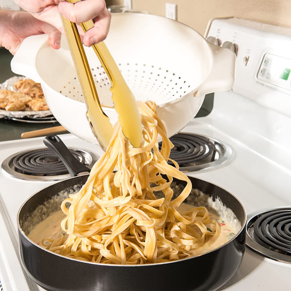 Iaxsee 2 Pack 9 Inch Gold Serving Tongs Gold Serving Utensils Salad Tongs Buffet Tongs Non-Slip & Easy Grip Stainless Steel Gold