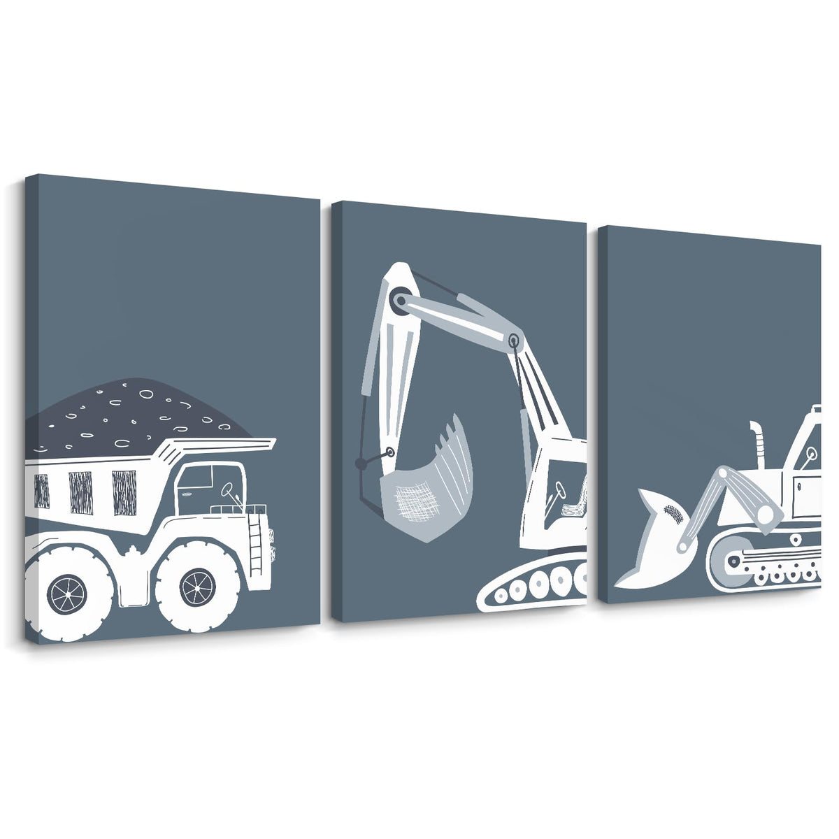 Construction Truck Wall Art Decor Toddler Boys Room Canvas Posters Tractor Vehicle Wall Art Nursery Pictures Prints Dump Truck W