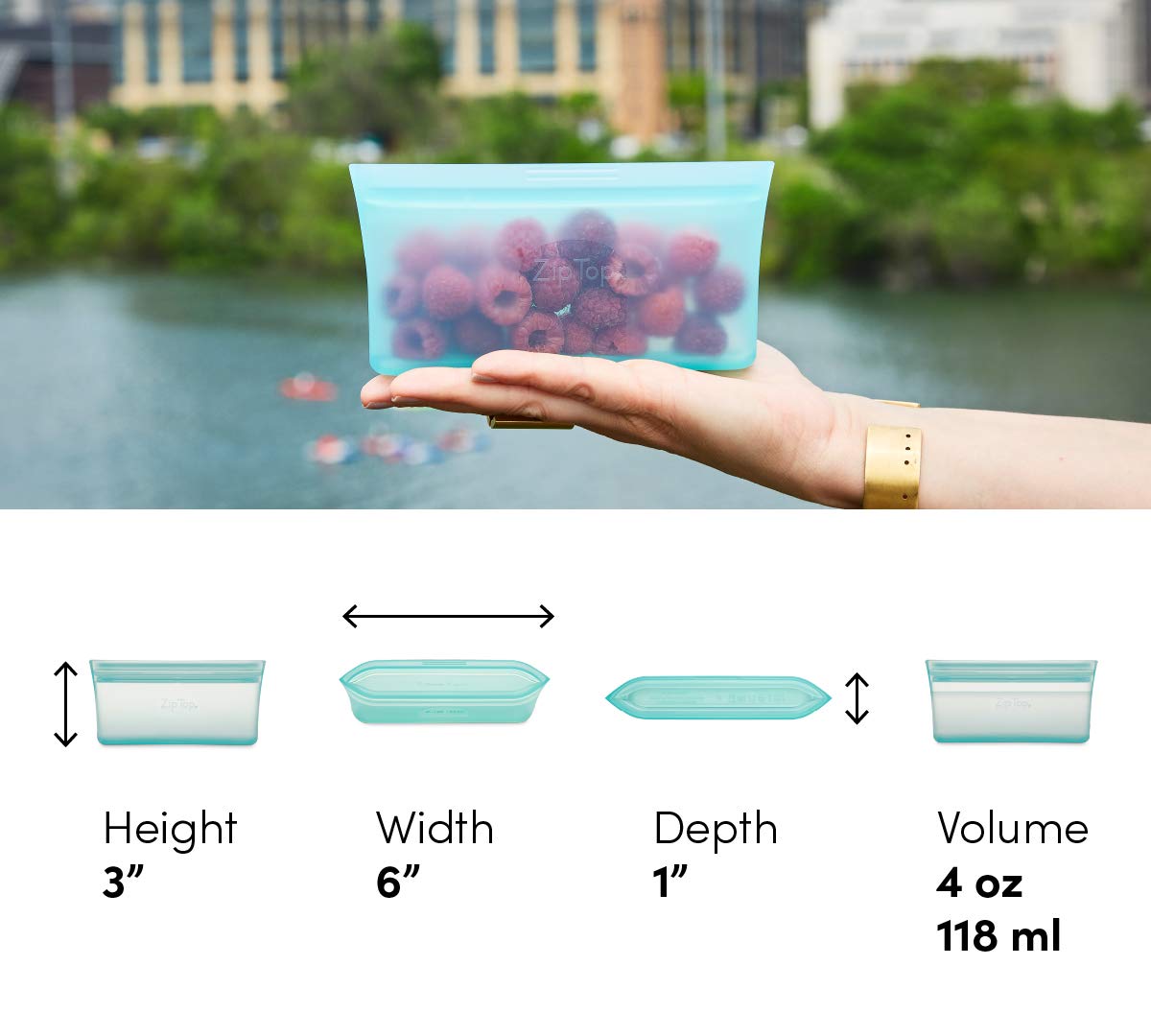 Zip Top Reusable Food Storage Bags | Snack Bag [Teal] | Silicone Meal Prep Container | Microwave, Dishwasher And Freezer Safe |