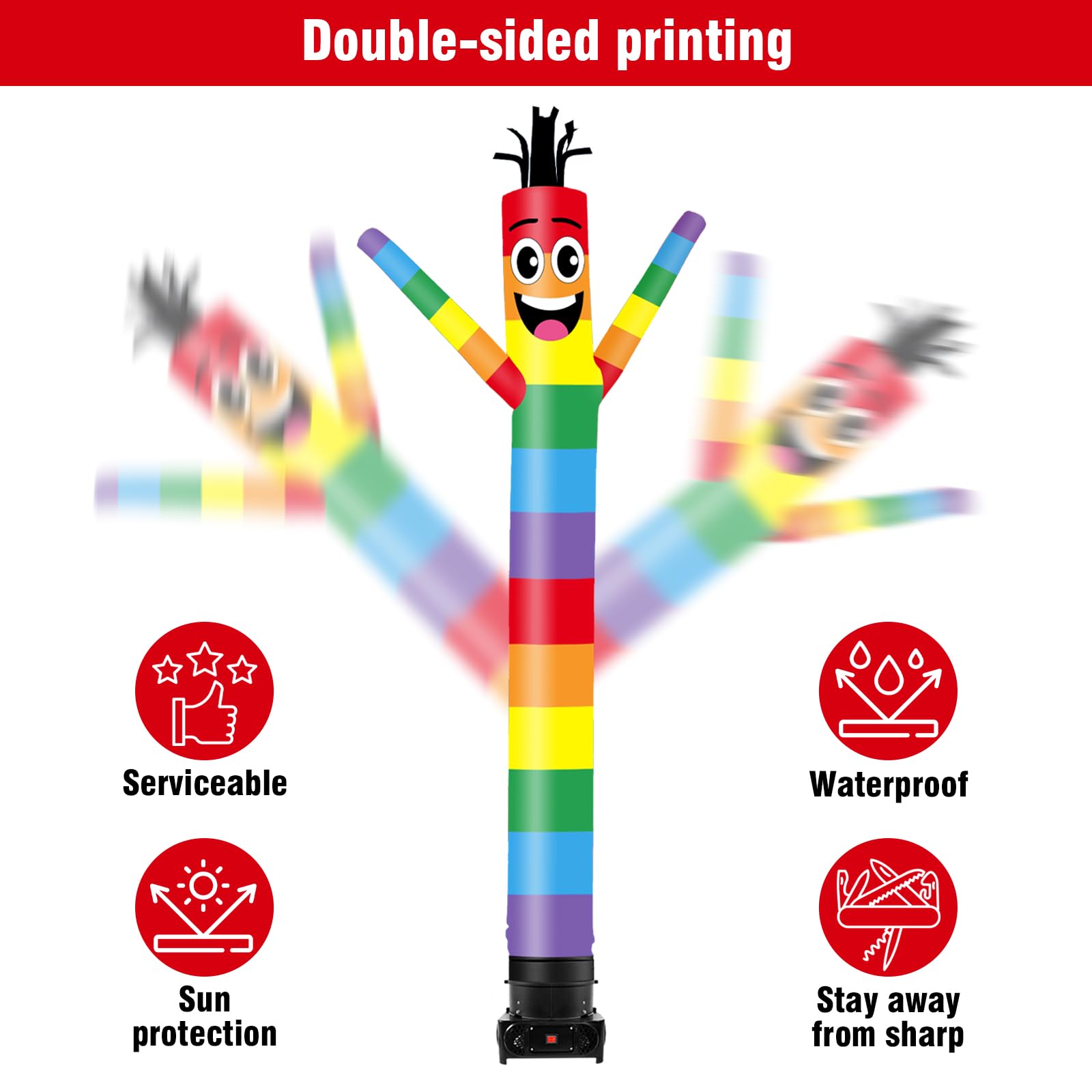 GOODENY 10FT Tall Inflatable Tube Man Rainbow Wacky Wavy Dancing Guy with 3/4 HP Weather-Resistant Blower (12  Diameter) for Out