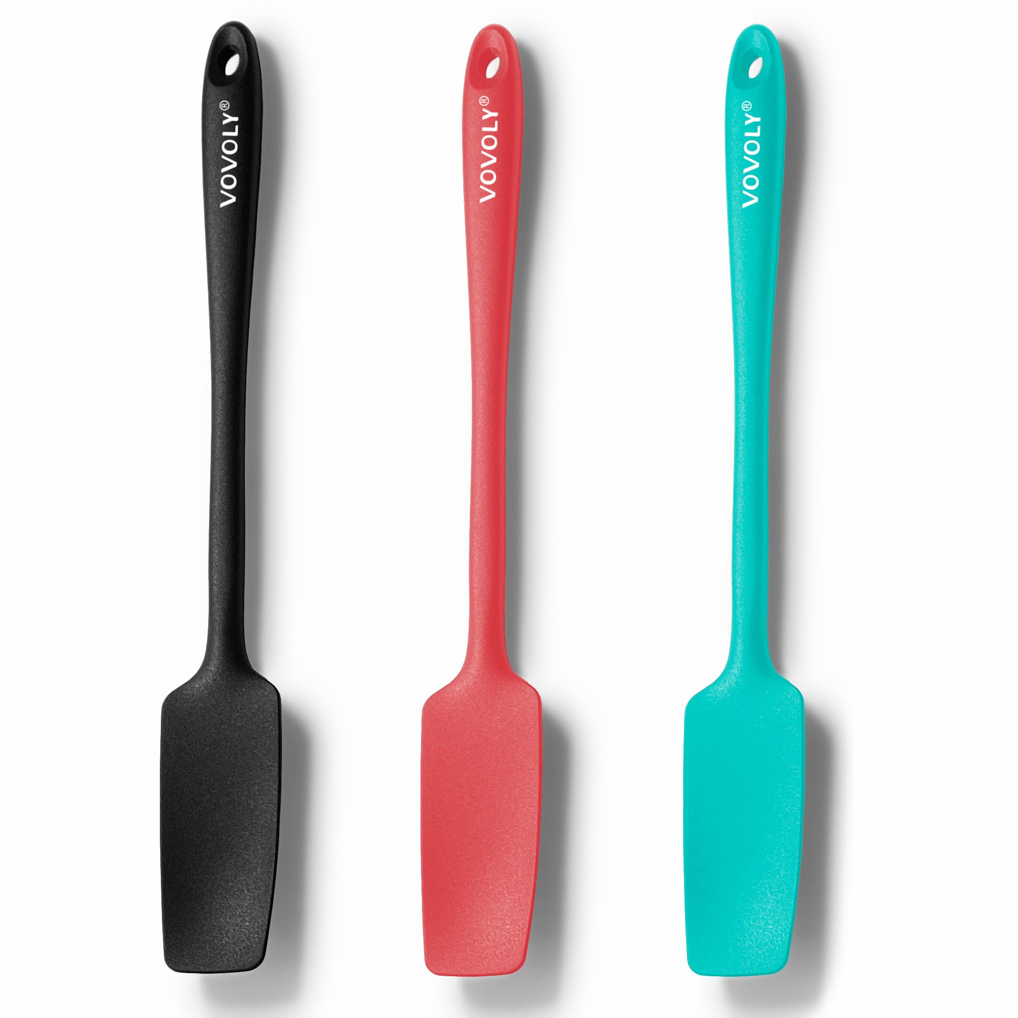 VOVOLY Silicone Jar Spatulas, Long Handle Jar Spatulas, 600F Heat Resistant Small Spatula, Seamless Design, Stainless Steel Core