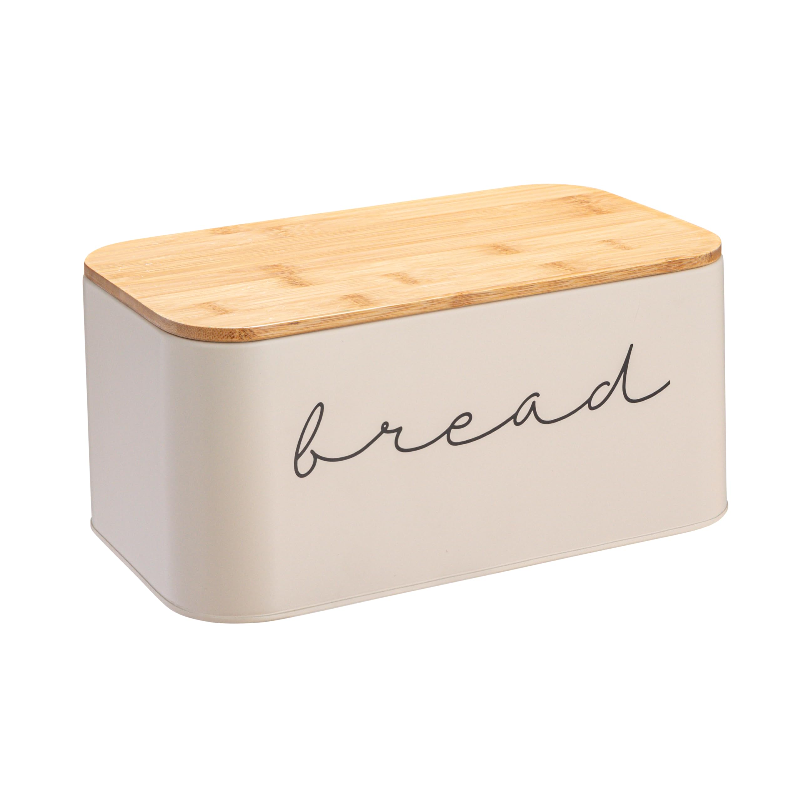 Bloomingville Metal Bin With Bamboo Lid, Cream Bread Box, 11.75'' L X 5.25'' W X 7'' H