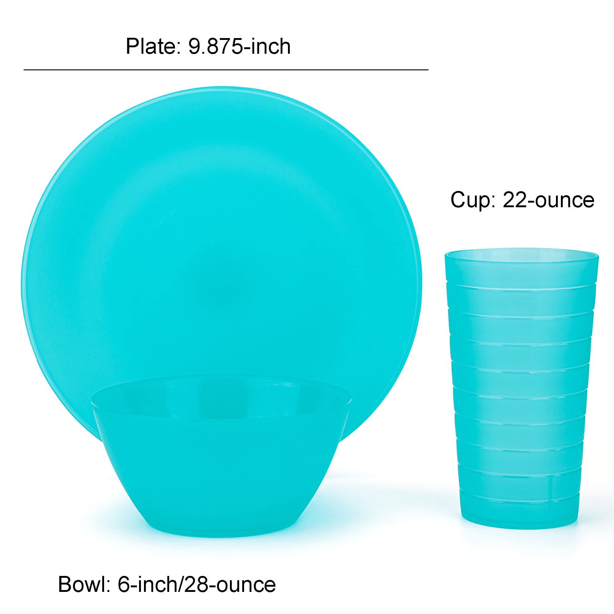 Plastic Dinnerware Set, Unbreakable And Reusable Plastic Plate, Bowl And Tumbler | Set Of 18 Teal