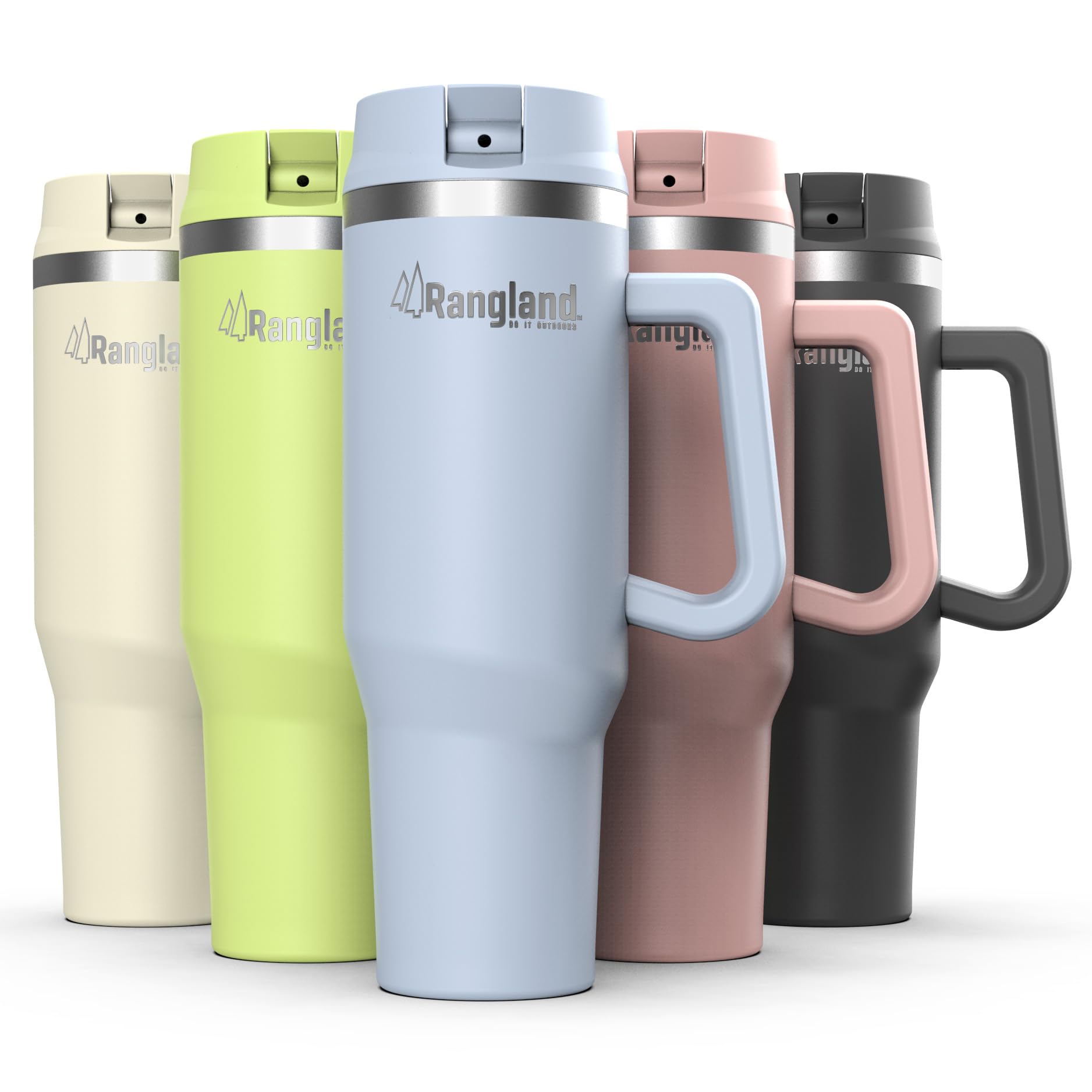 Rangland 40 oz Tumbler Cup with Handle and Carrier Bag, 24Hour Insulated Water Bottle with Straw Lid, Neoprene Carrying Sleeve 