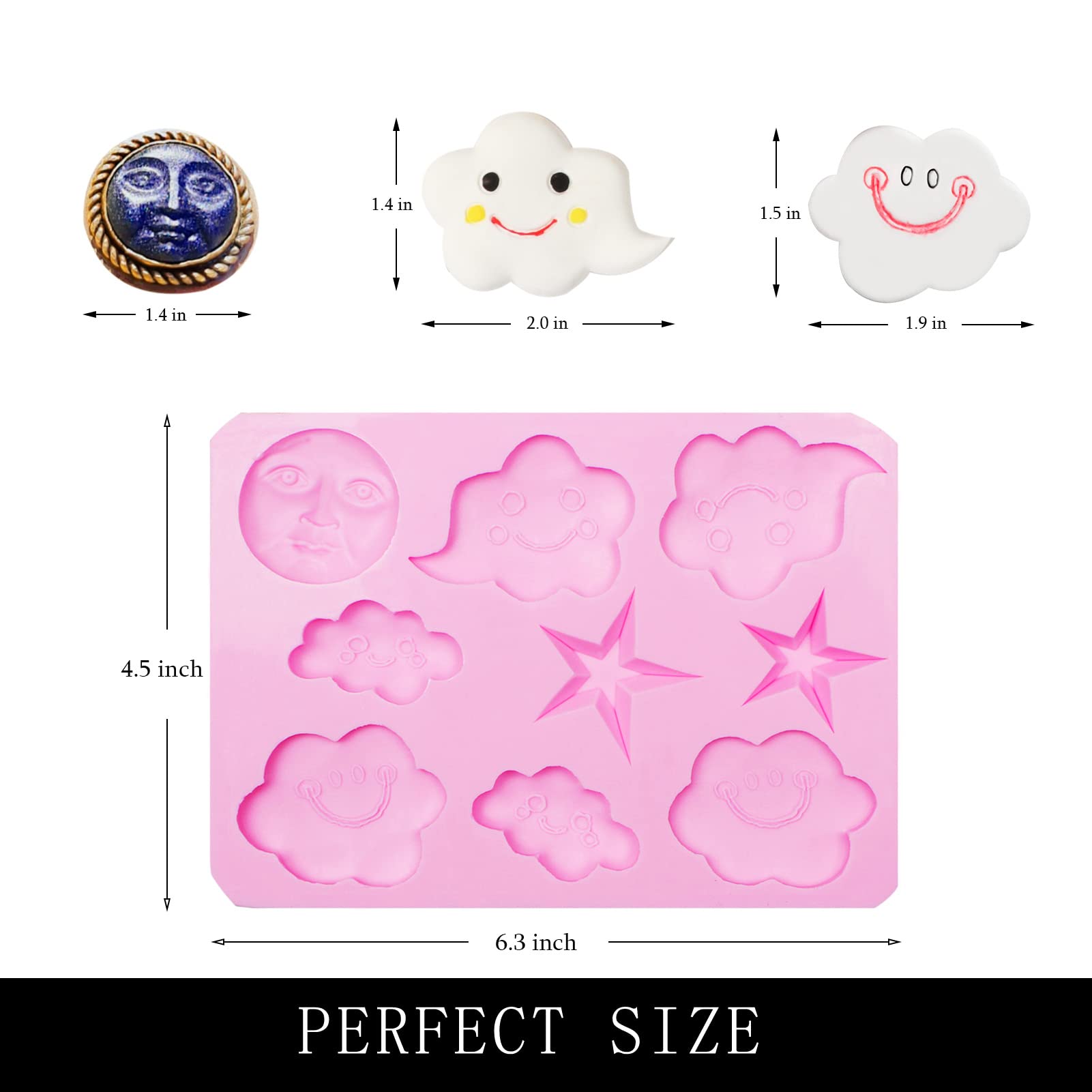 Muyulin Moon Star Chocolate Silicone Molds, 3 Packs Rainbow Fondant Molds For Cake Decoration, Baby Birthday Party Cupcake Toppe