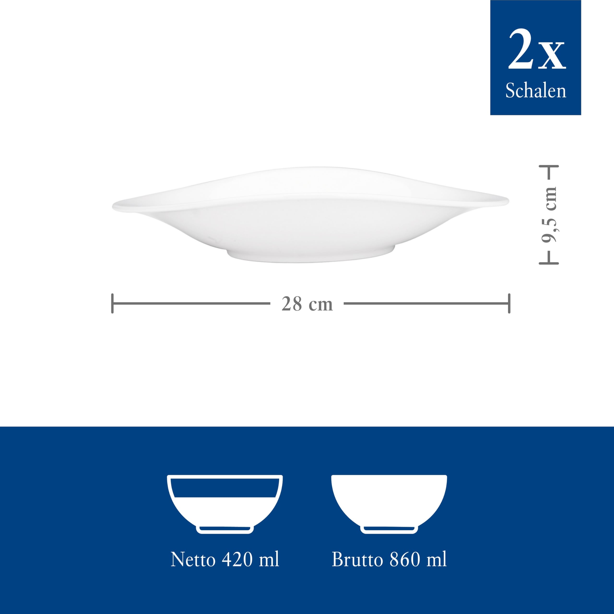Villeroy & Boch Vapiano Individual Pair Pasta Bowl, 28.8 X 28.8 X 9.8000000000000007 Cm, White