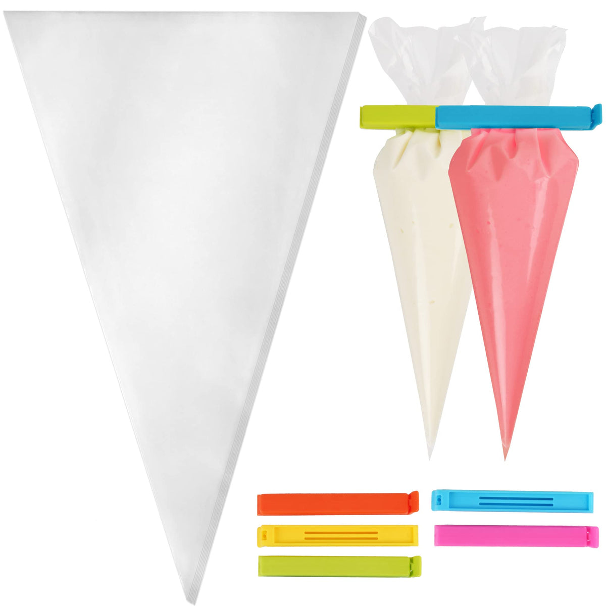 Lotfancy Pastry Piping Bags, Pack Of 100, 18 Inch Disposable Icing Bags With 5 Clips, Thickened Cake Decorating Bags For Cupcake