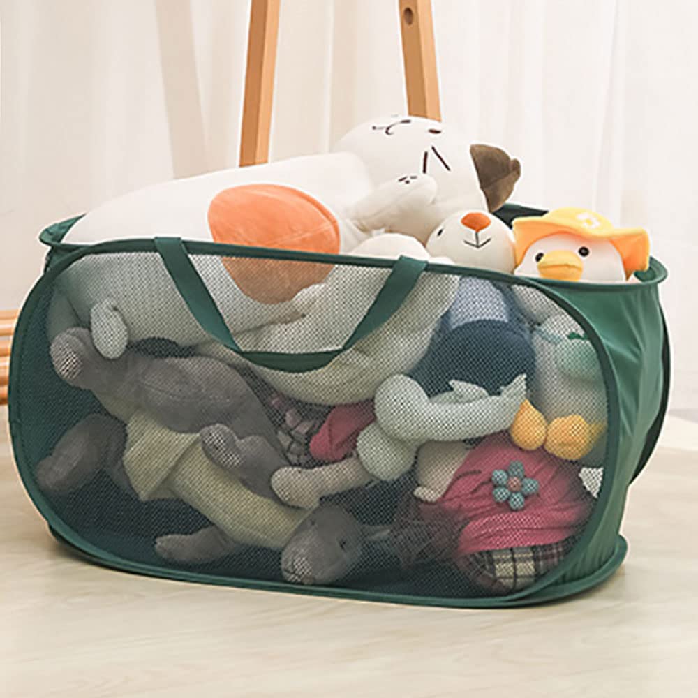 Rubruan 4 Piece Popup Mesh Laundry Basket Durable Handles Collapsible Laundry Baskets Foldable Clothes Pastic Hamper For Laundry