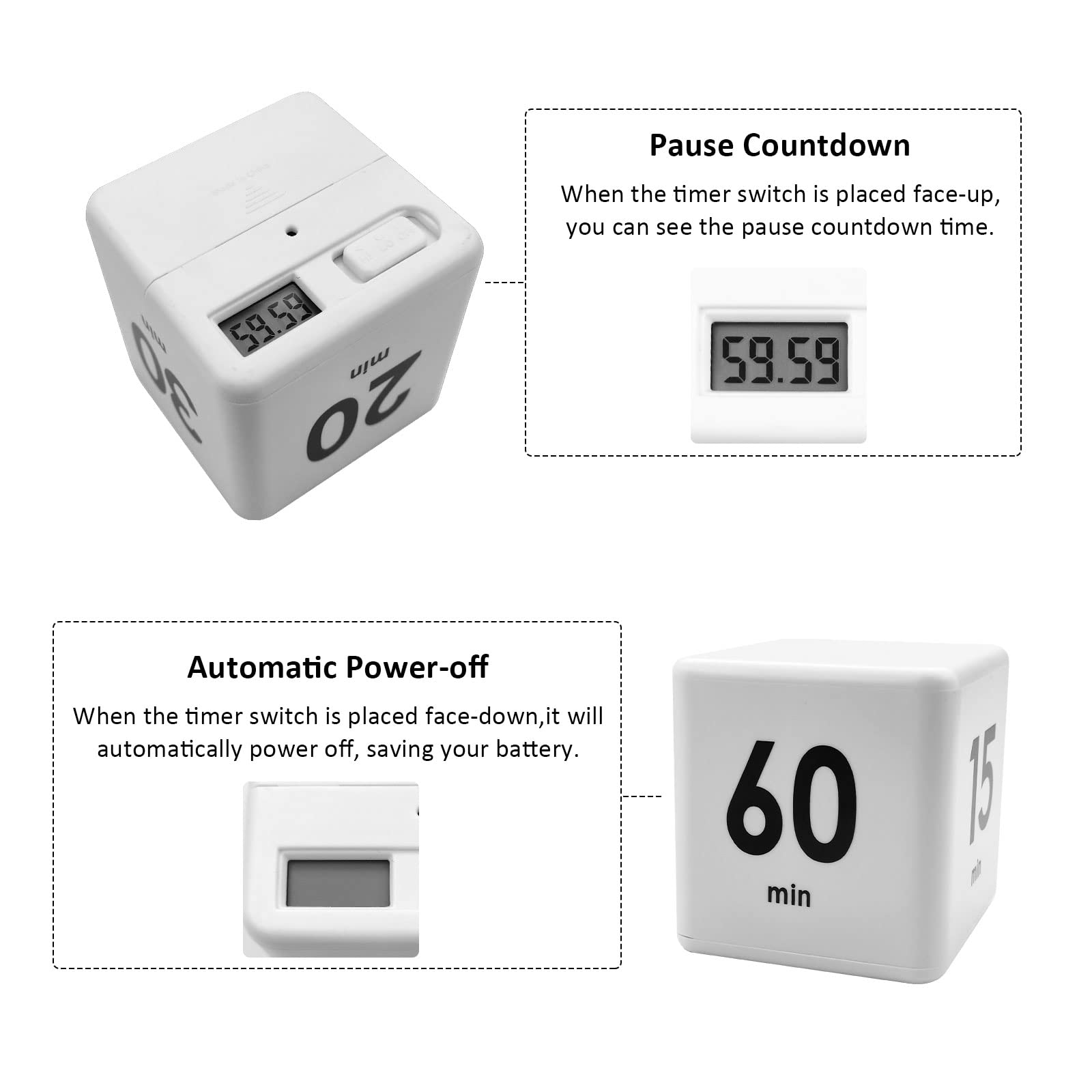 Feilifan Cube Timer, Time, Kitchen Timer Kids Timer For Adhd Productivity Workout Flip Timer Classroom For Studytime Countdown M