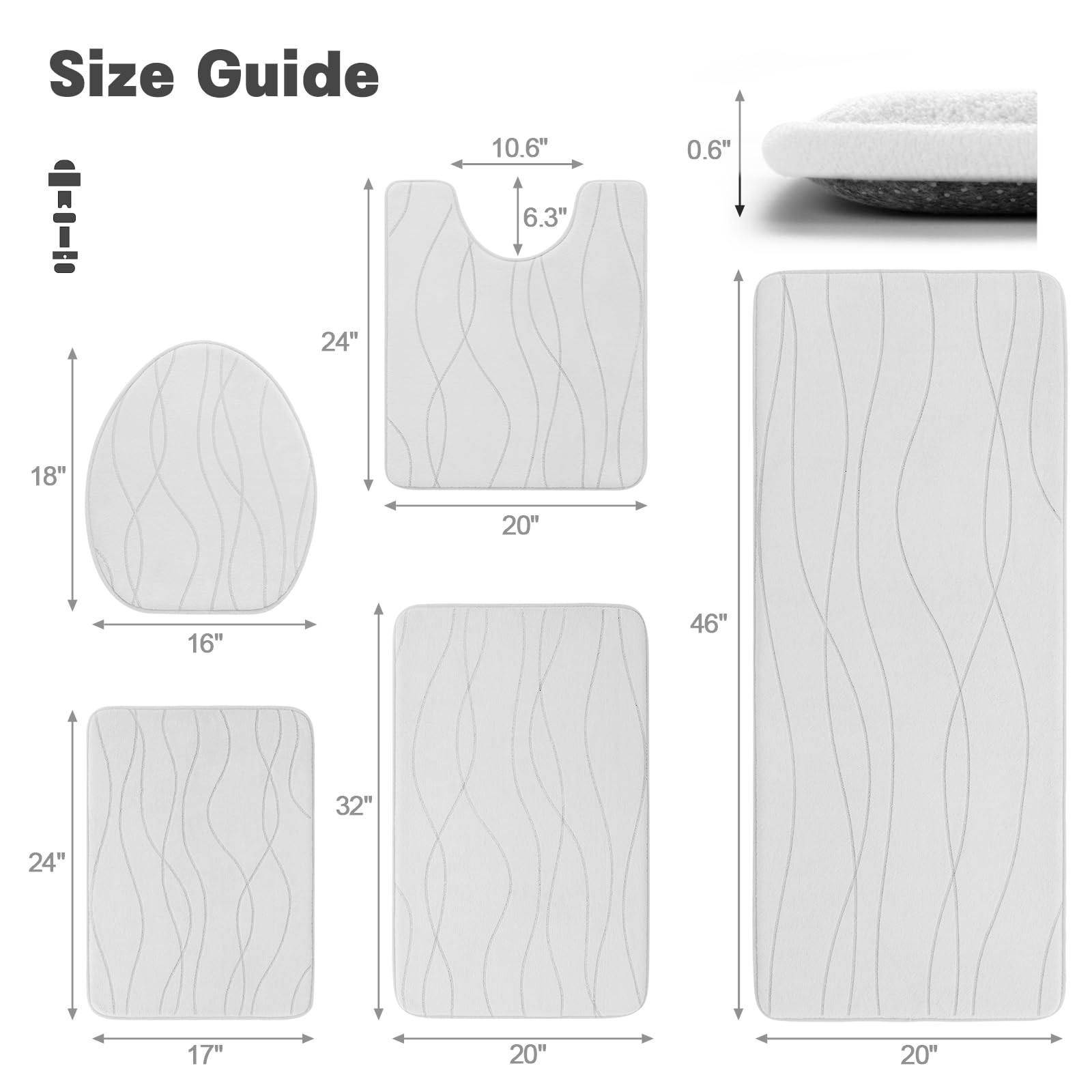 Yihouse Memory Foam Bathroom Rug Sets 5 Piece, Ultra Absorbent Bath Mat For Bathroom - Non-Slip Machine Washable & Dry Quickly,