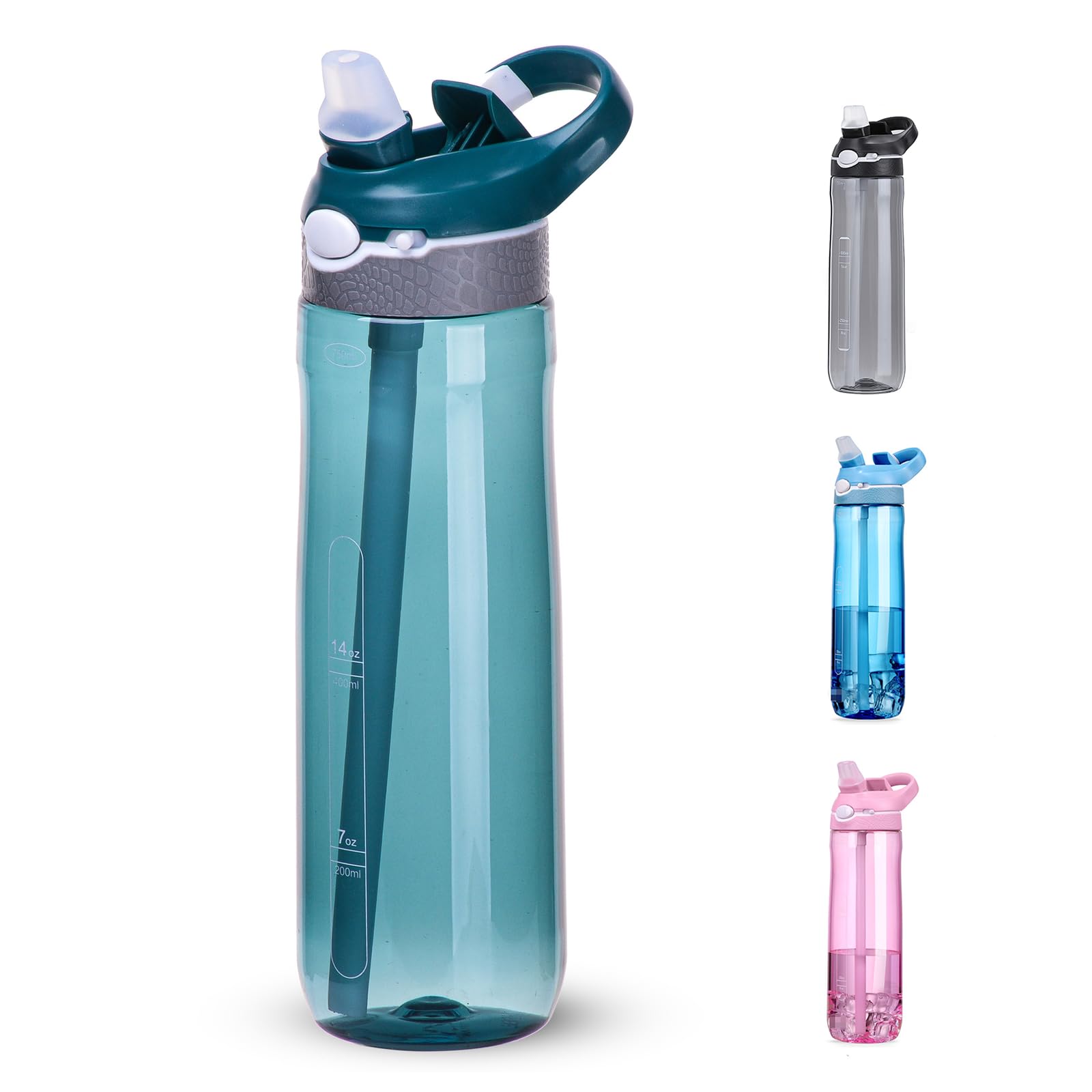DEARART 24oz Water Bottles With Straw, Leakproof BPA FREE Hidden Nozzle, Flip Up Lid Has Handle Wide Bottle Easy Clear, Suit Off