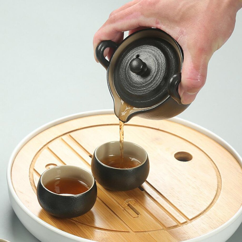 Hoobar Bamboo Kungfu Tea Tray Table Serving Tray Chinese Style Water Storage Gongfu Tea Tray (White 1)