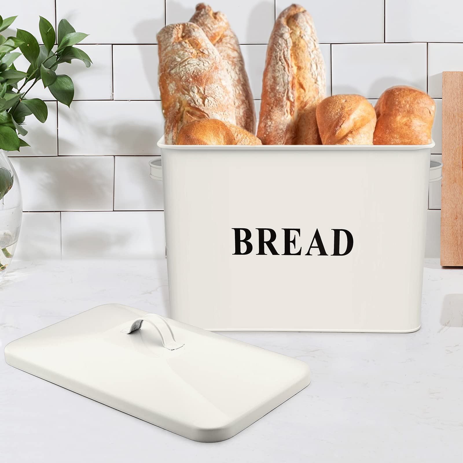 E-far Cream Bread Box for Kitchen Countertop  Metal Bread Bin Holder for Modern Farmhouse Decor  Extra Large & High Capacity Storage Container - 13'' x 9.8'' x 7.3'' - Holds 2+ Loaves  Vintage Style