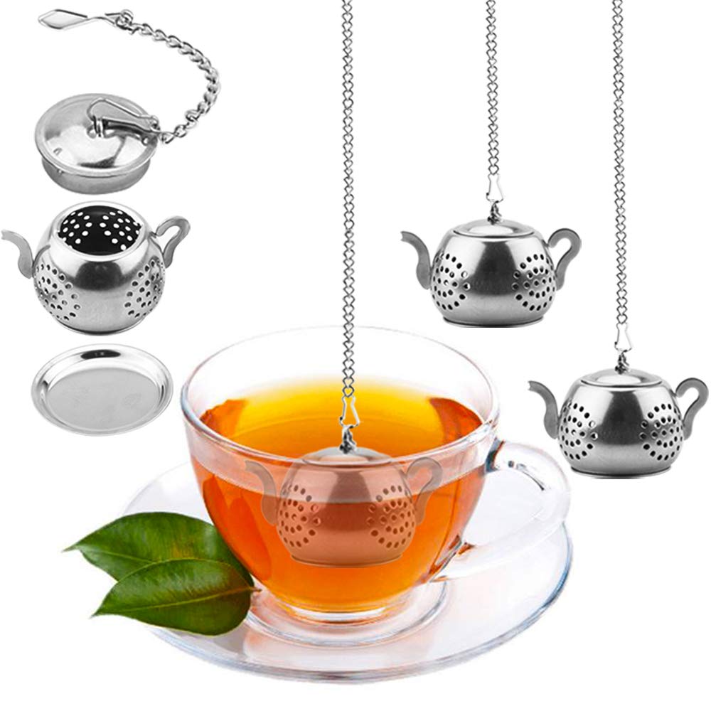 Cyimi Loose Leaf Tea Infuser, 4Pcs Tea Strainer Stainless Steel Tea Ball With Chain And Drip Trays, Small Tea Filter Set For Mug