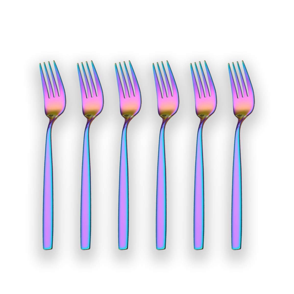 Berglander Rainbow Tea Fork, Stainless Steel Cake Fork Dessert Fork With Titanium Colorful Plating 6.5 Inches Forks Pack Of 6