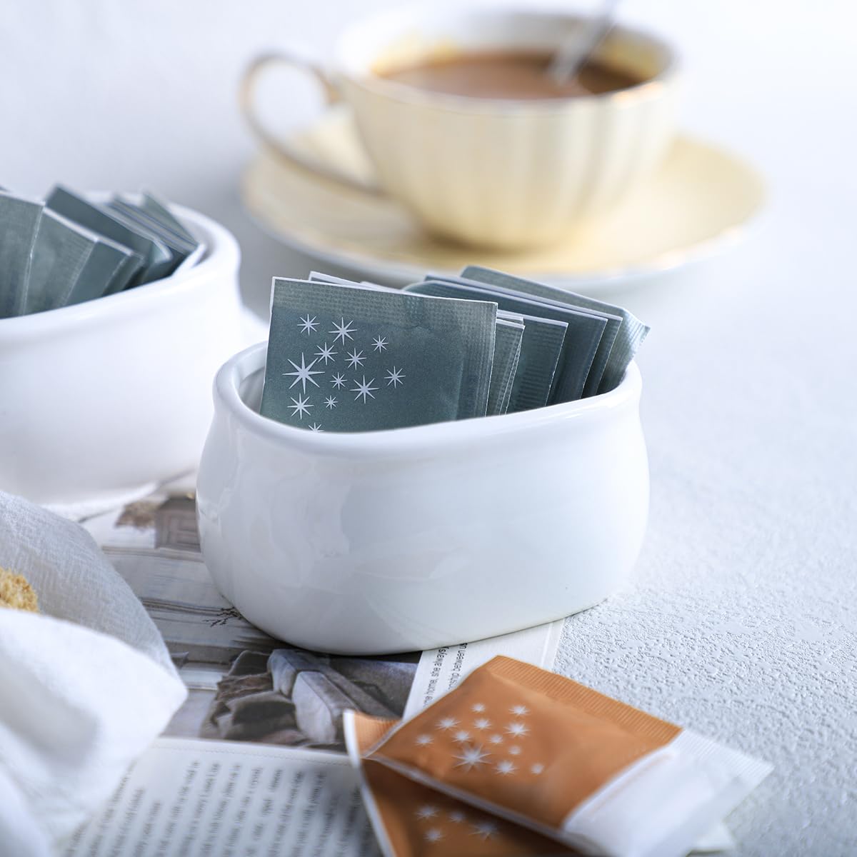 Sizikato 2Pcs Pure White Porcelain Sugar Packet Holder Tea Bag Bowl, 3.7 Inches