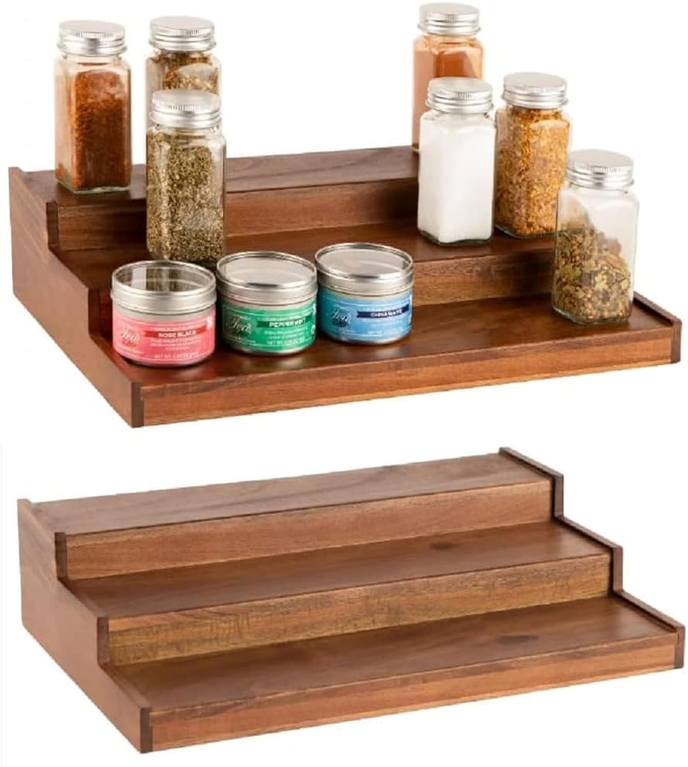 Insight Arts Wooden Spice Rack Organizer 3Tier For Pantry Cabinet Or Countertop For Spice Bottles, Jars Display Shelf (Dark Bro