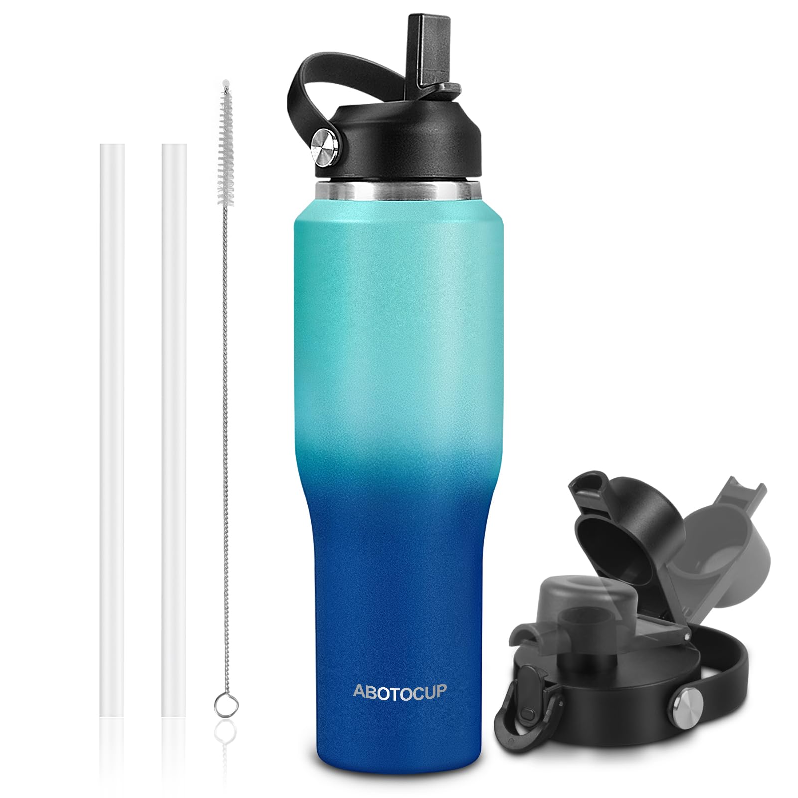 ABOTOCUP Insulated Water Bottle 32oz with Straw/Spout Lids, Stainless Steel Water Bottles Keep Cold 24h&Hot 12h, Metal Water Bot