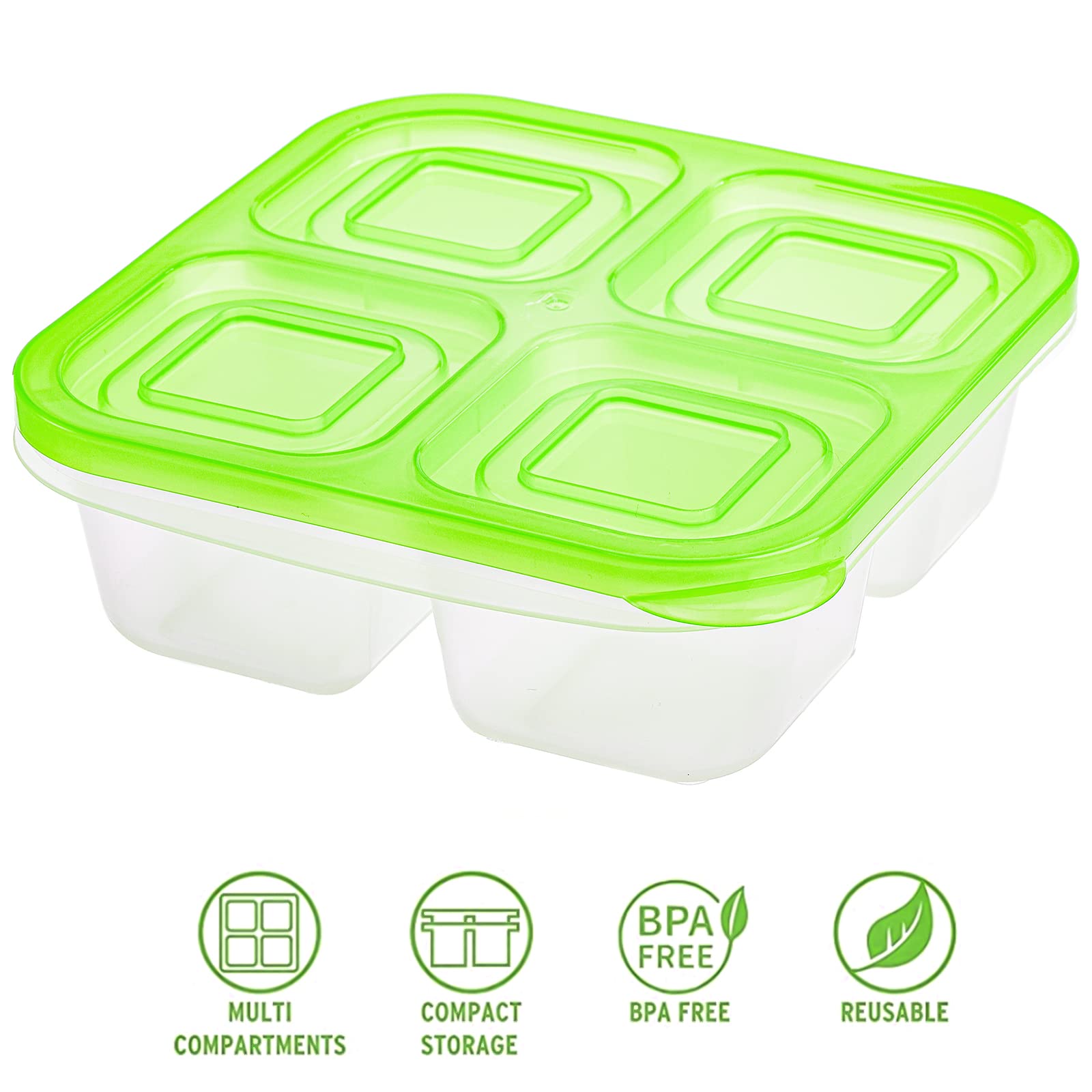 Avla 10 Pack Bento Snack Boxes, Reusable Meal Prep Containers, 4-Compartment To Go Bento Lunch Boxes, Stackable Divided Food Sto