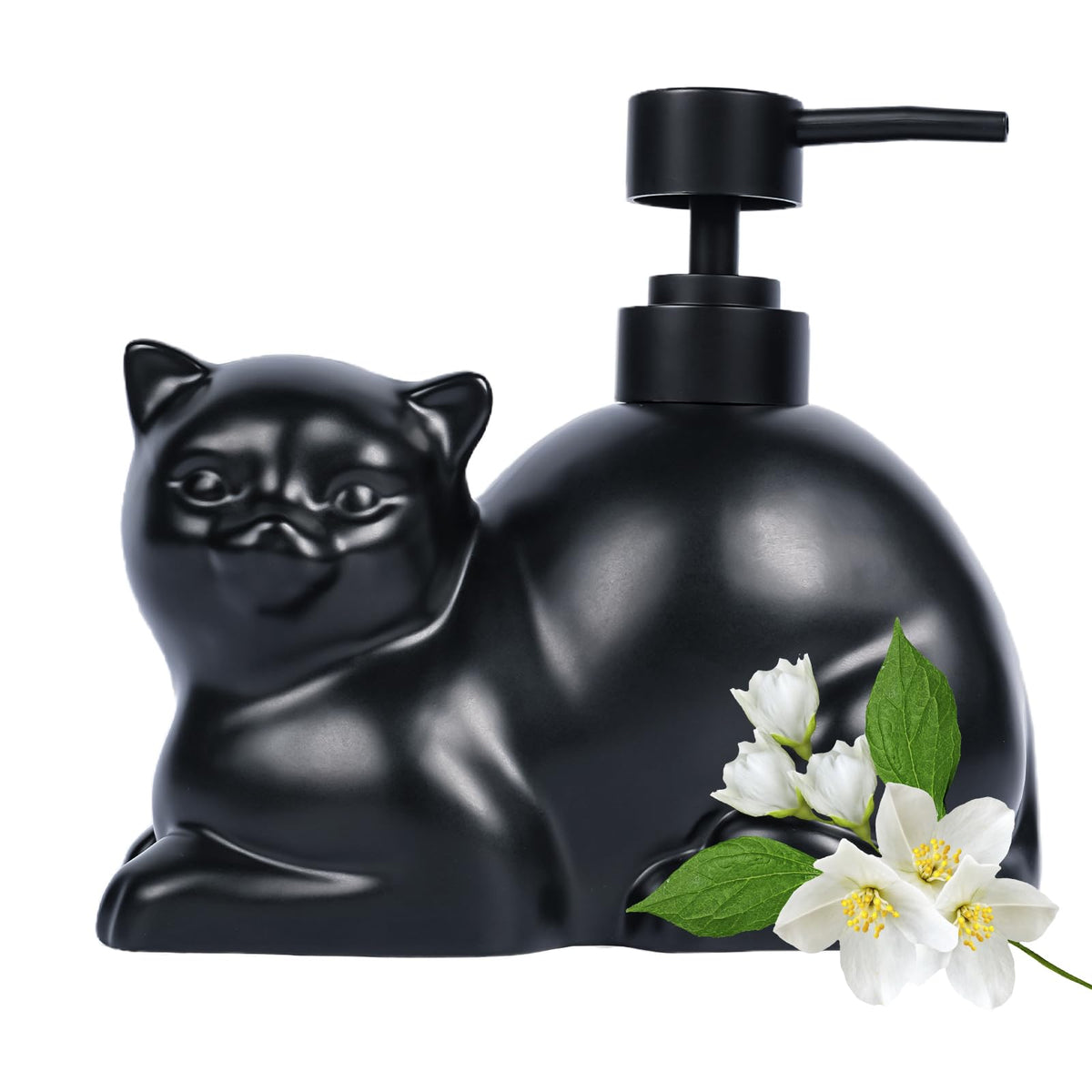 Amaauto Black Cat Shape Soap Dispenser, Funny Ceramic Soap Dispenser, 15Oz Refillable Essential Oil, Lotion Liquid Hand Soap Dis