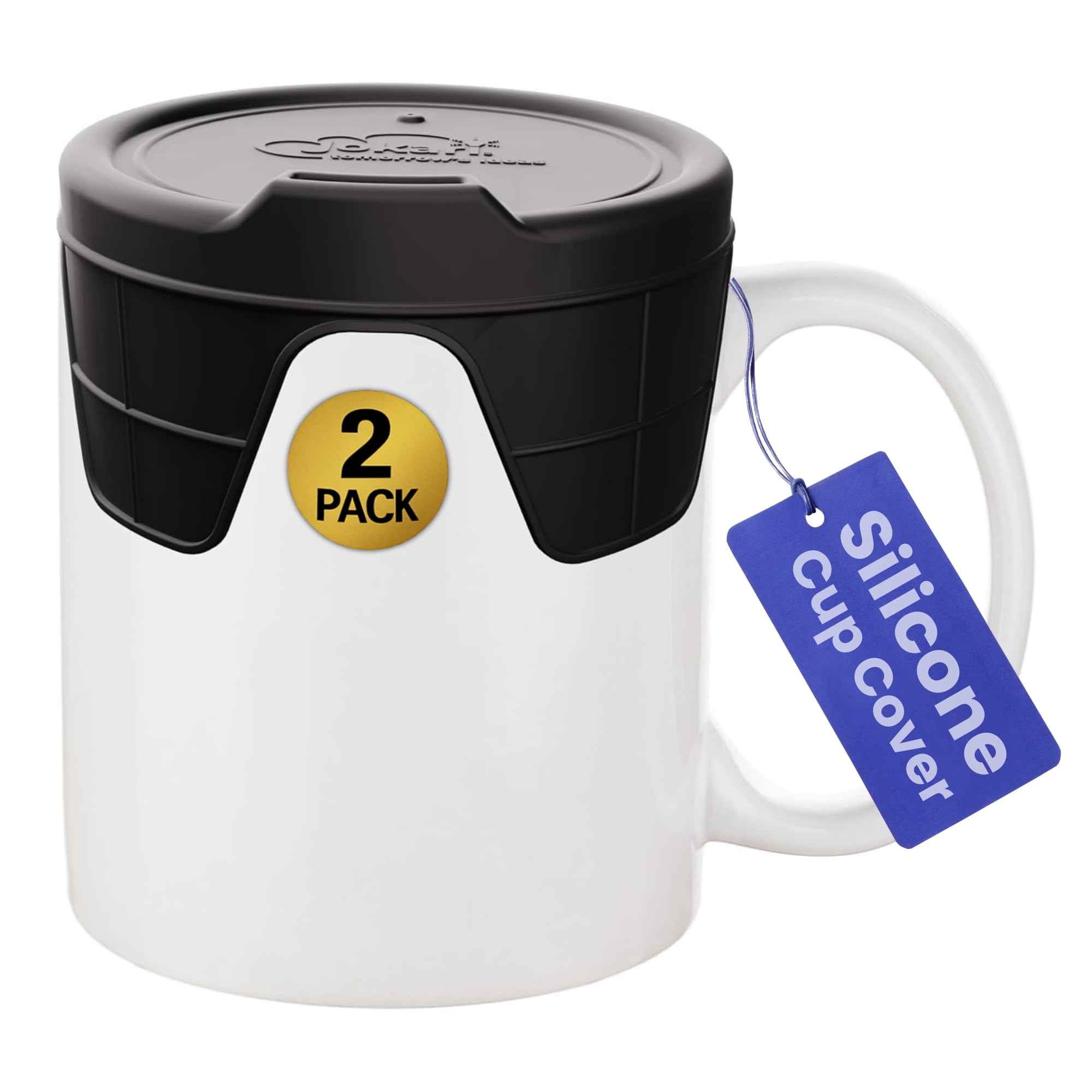 Jokari Silicone Cup Cover 2 Pack Stretch Fit SpillProof Coffee Mug Lid