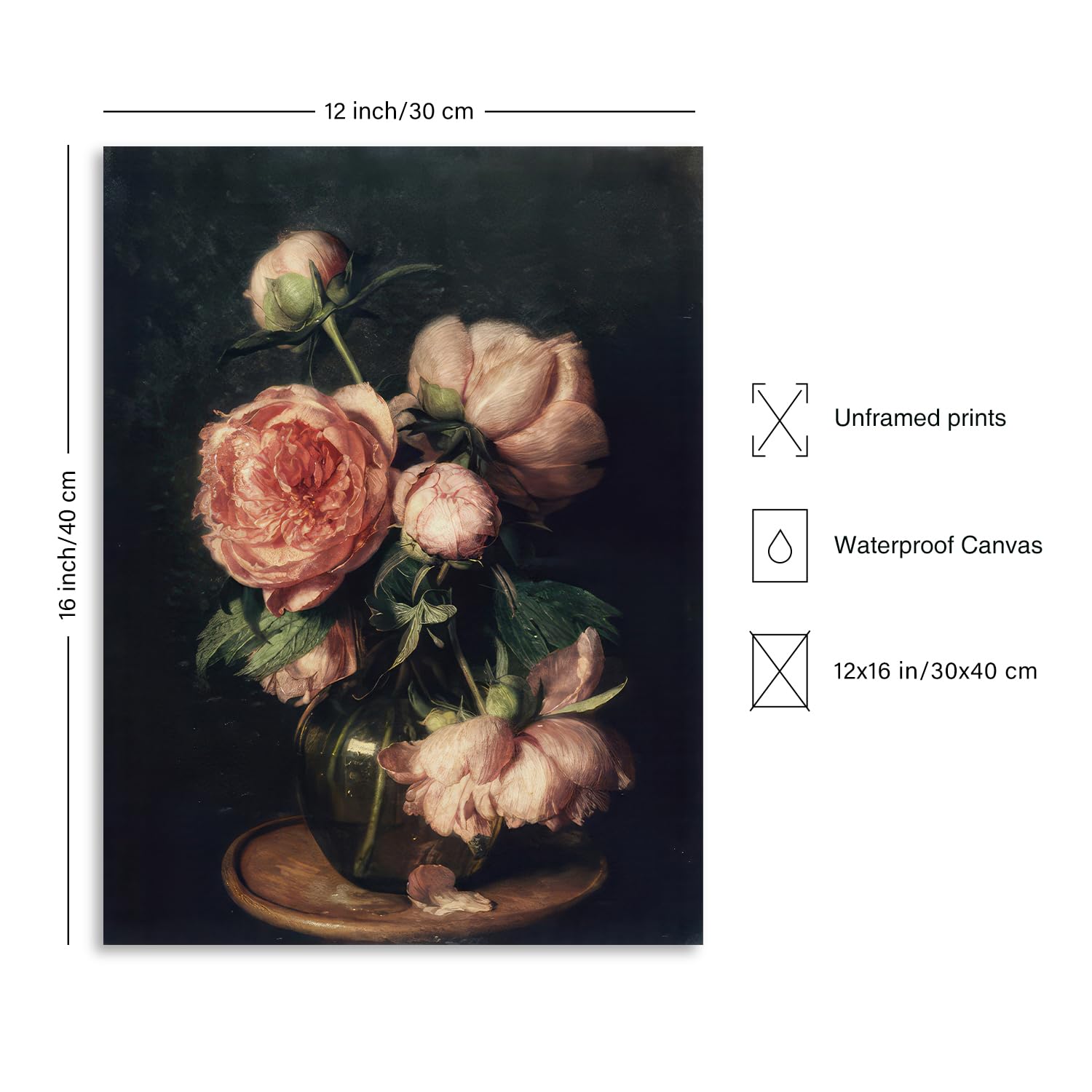 Dazzlewall Peony Flower Canvas Wall Art Moody Floral Poster Painting Dark Academia Aesthetic Decor For Bedroom Living Room Farmh
