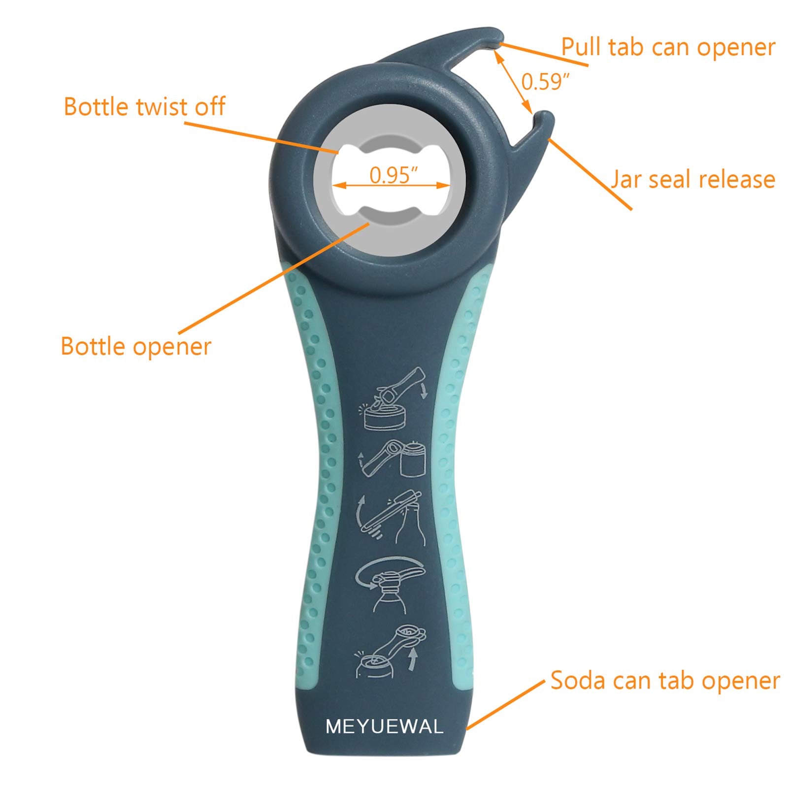 Jar Opener, 5 In 1 Multi Function Can Opener Bottle Opener Kit With Silicone Handle Easy To Use For Children, Elderly And Arthri