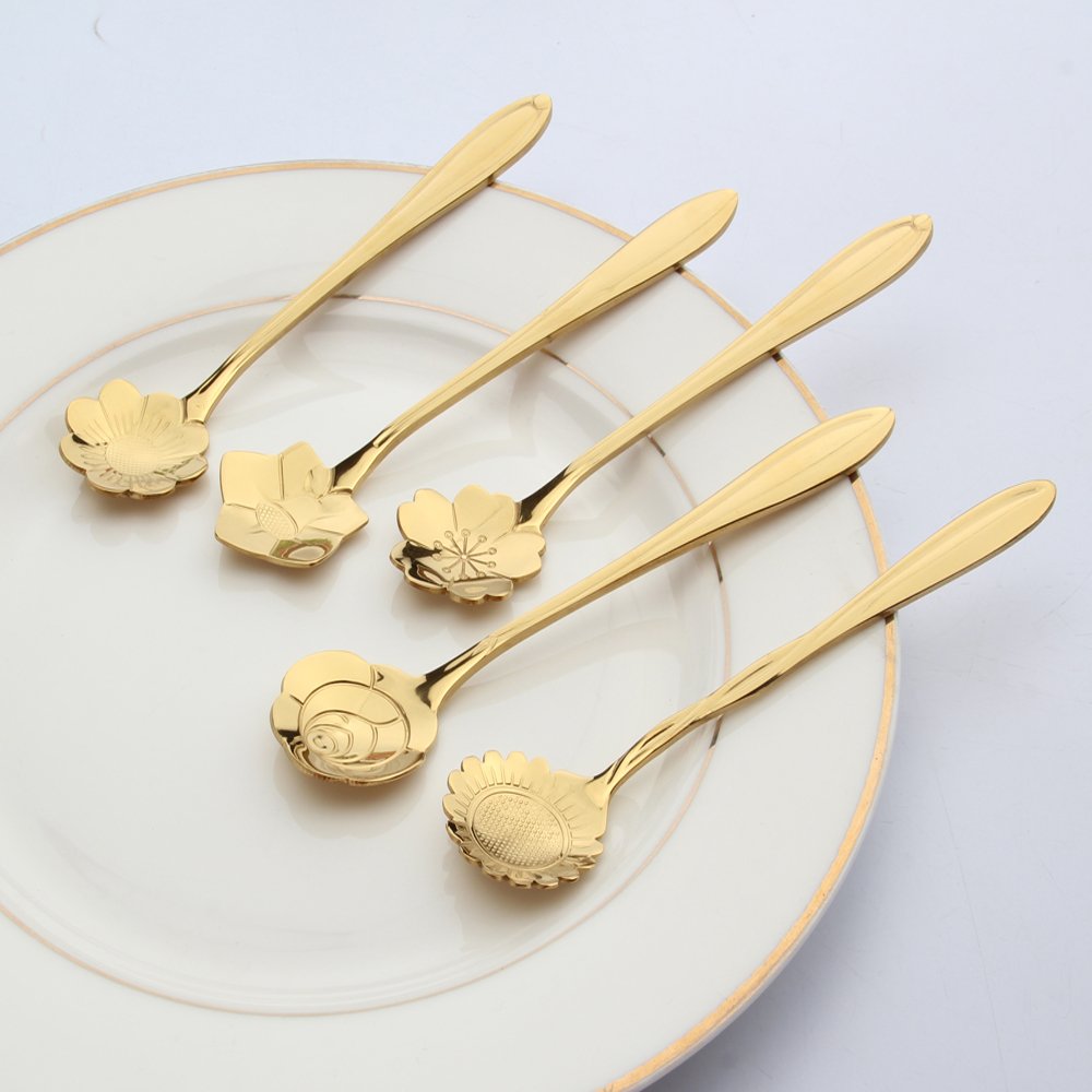 Ercrysto Stainless Steel Tableware Creative Flower Coffee Spoon, Stirring Spoon, Sugar Spoon, Mixing Spoon, Tea Spoon, Ice Cream