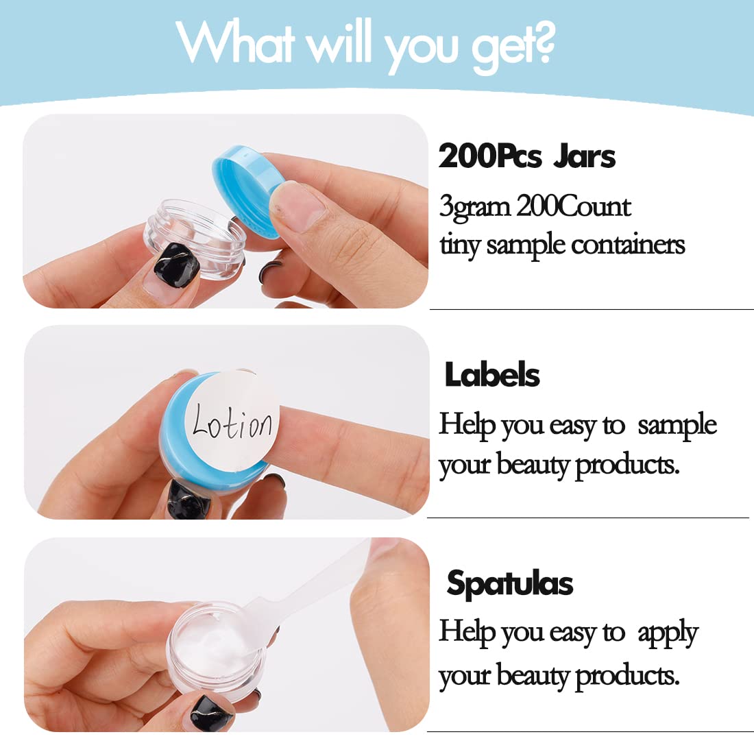 3 Gram Sample Containers With Lids, 200 Count Tiny Sample Jars, Empty Lip Balm Containers, Mini Cosmetic Containers With Lids, M