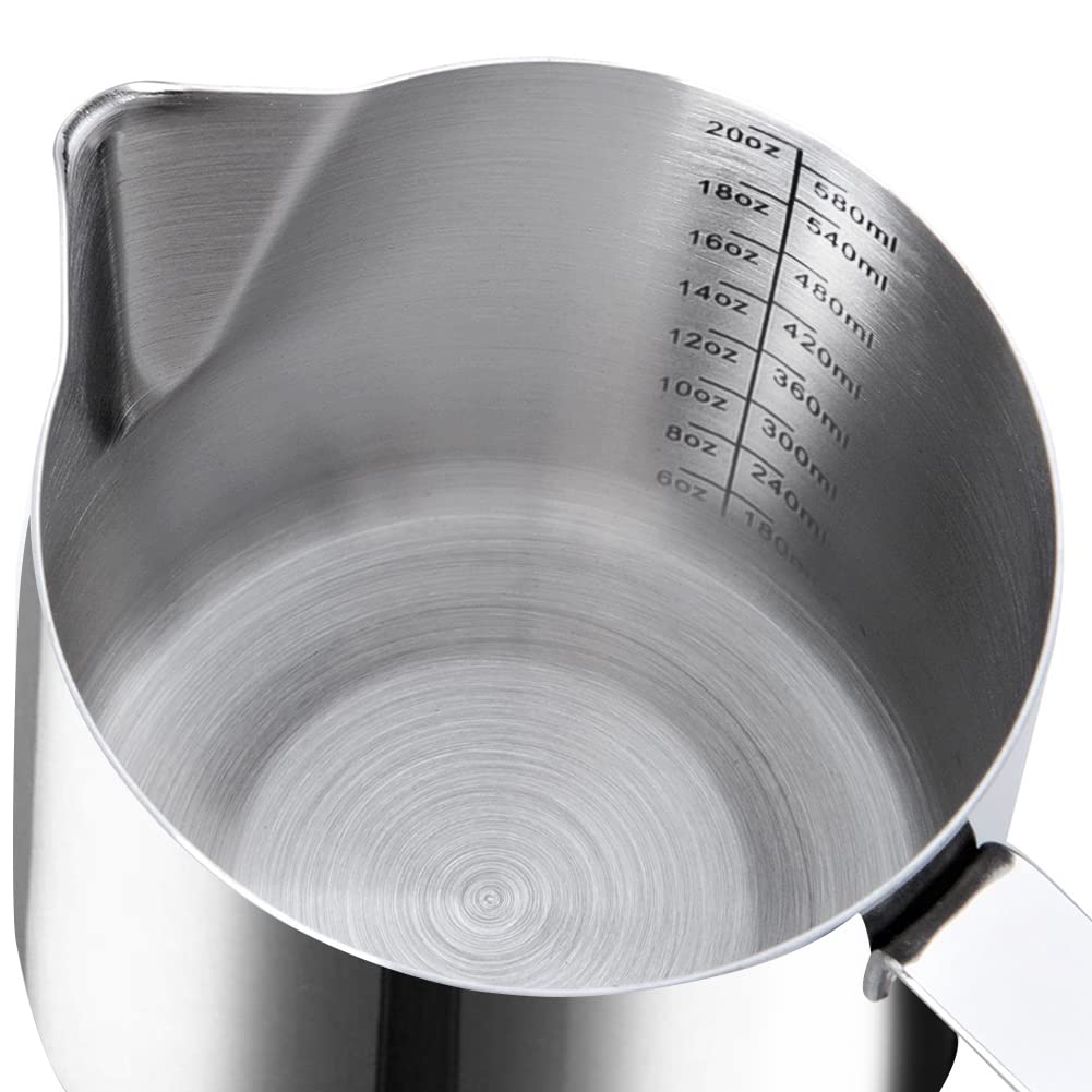 Stainless Steel Milk Frothing Pitcher Cappuccino Pitcher Pouring Jug Espresso Cup Creamer Cup For Latte Art, 20 Ounce (600 Ml)