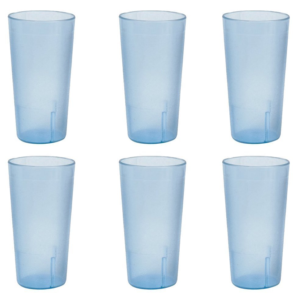 12 Oz. (Ounce) Restaurant Tumbler Beverage Cup, Stackable Cups, Break-Resistant Commmerical Plastic, Set Of 6 - Blue