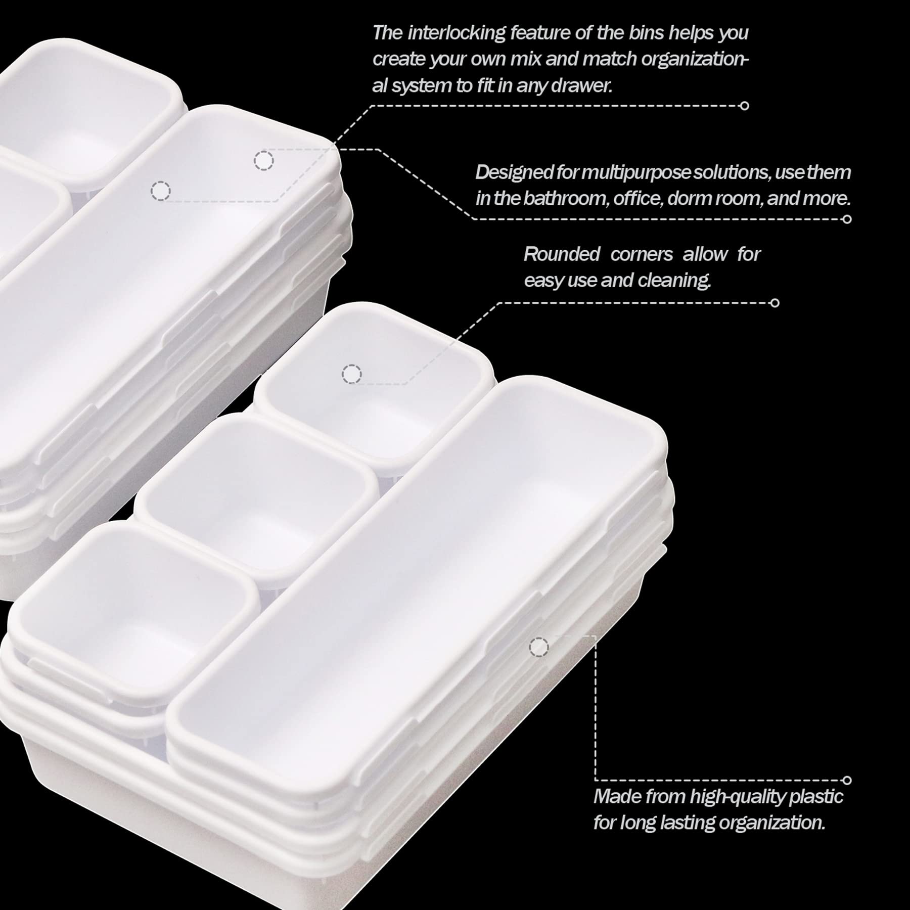 Set of 16 Interlocking Desk Drawer Organizer Tray Dividers Plastic Shallow Narrow Drawers Organizers Separators Storage Bins Con