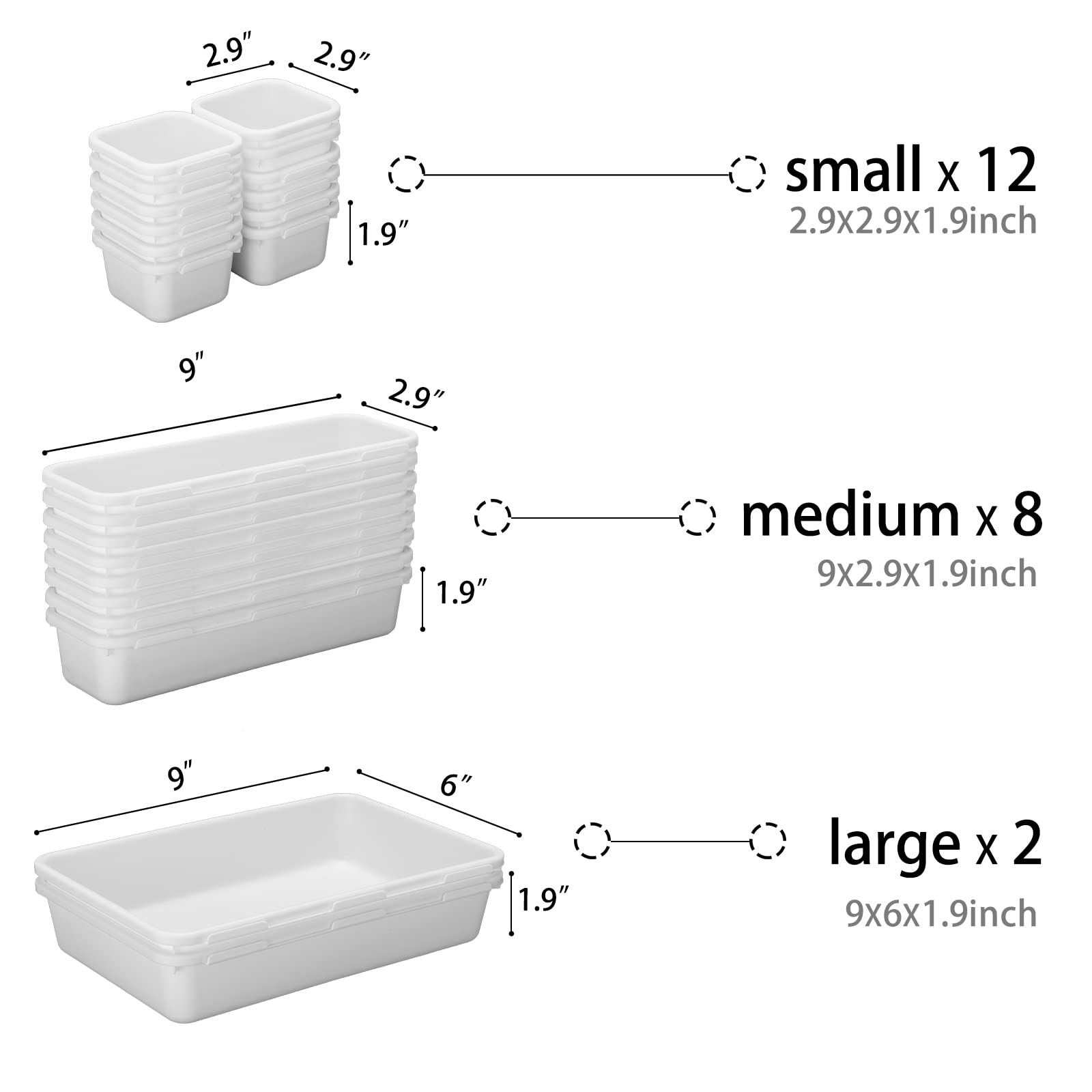 KeFanta 22 Pack Desk Drawer Organizers,Interlocking Junk Drawer Organizers and Storage with 3 Sizes,Desk Drawer Tray Organizer f