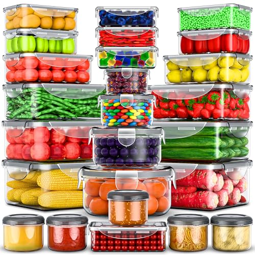50 Pcs Large Food Storage Containers with Lids Airtight-85 OZ to Sauces Box-Total 526OZ Stackable Kitchen Bowls Set Meal Prep Container-BPA Free Leak proof Plastic Lunch Boxes- Freezer Microwave safe