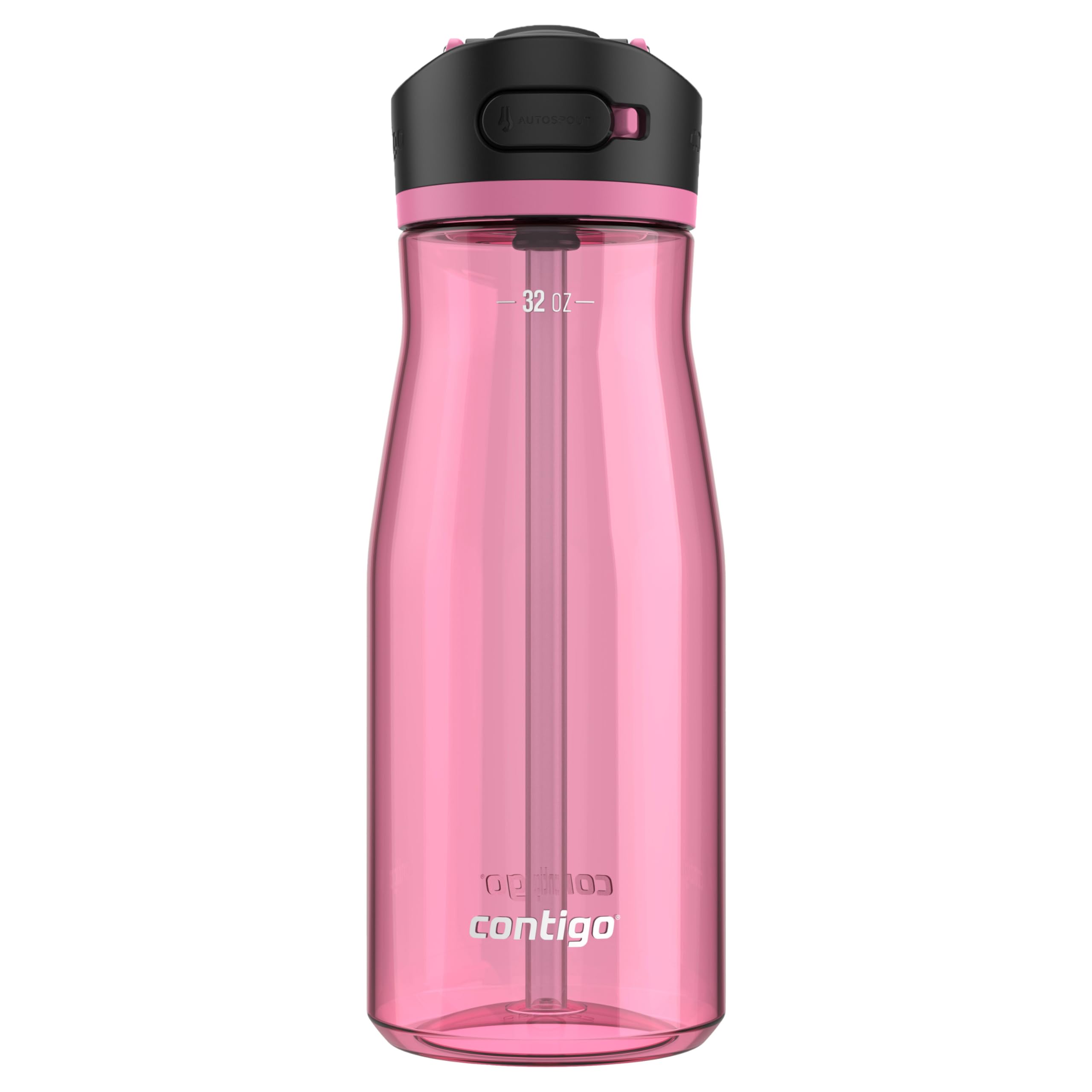 Contigo Ashland 2.0 LeakProof Water Bottle with Straw and Carry Handle, BPAFree Plastic, Dishwasher Safe, Azalea, 32 oz (946 m